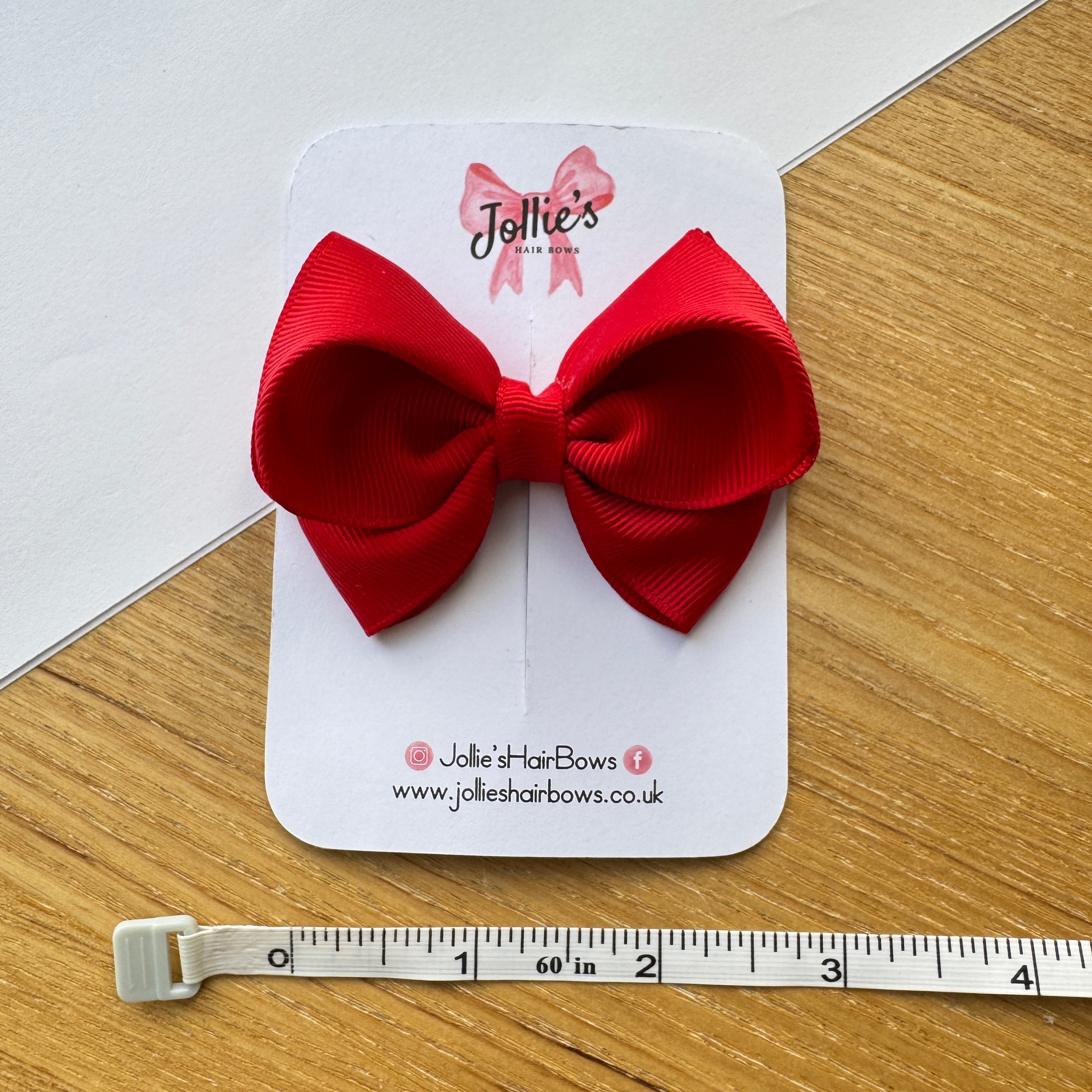 3" Red Classic Double Loop Hair Bow – Grosgrain Ribbon Alligator Clip with Teeth