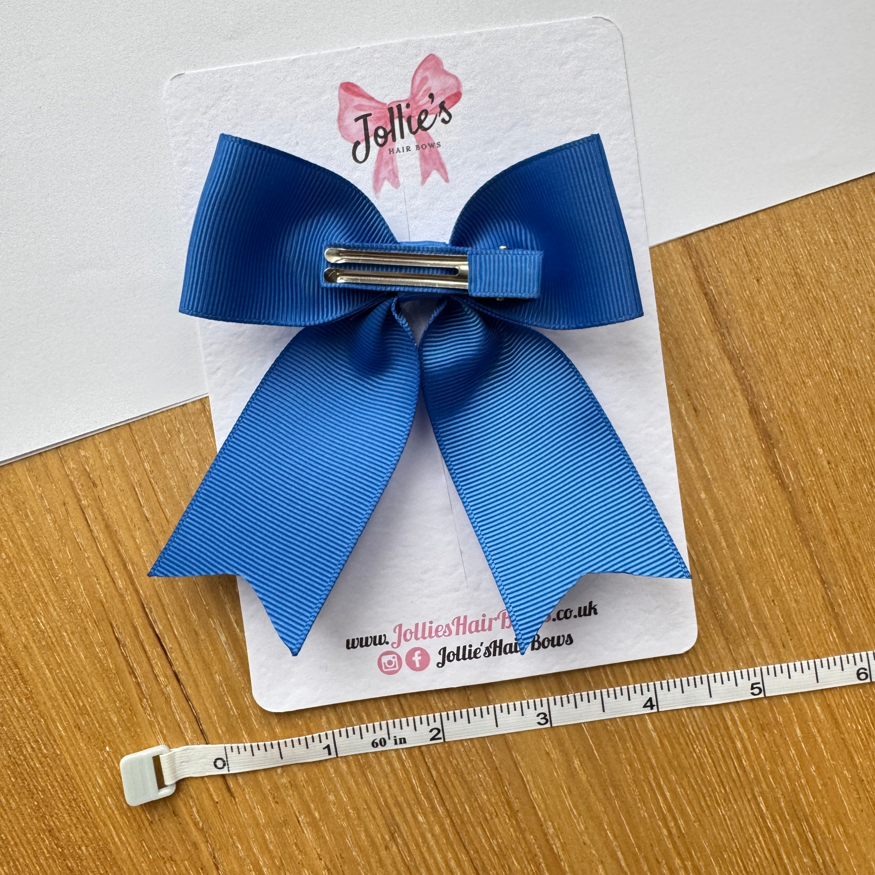 4.5" Royal Blue Tail Hair Bow – Grosgrain Ribbon Clip with Teeth