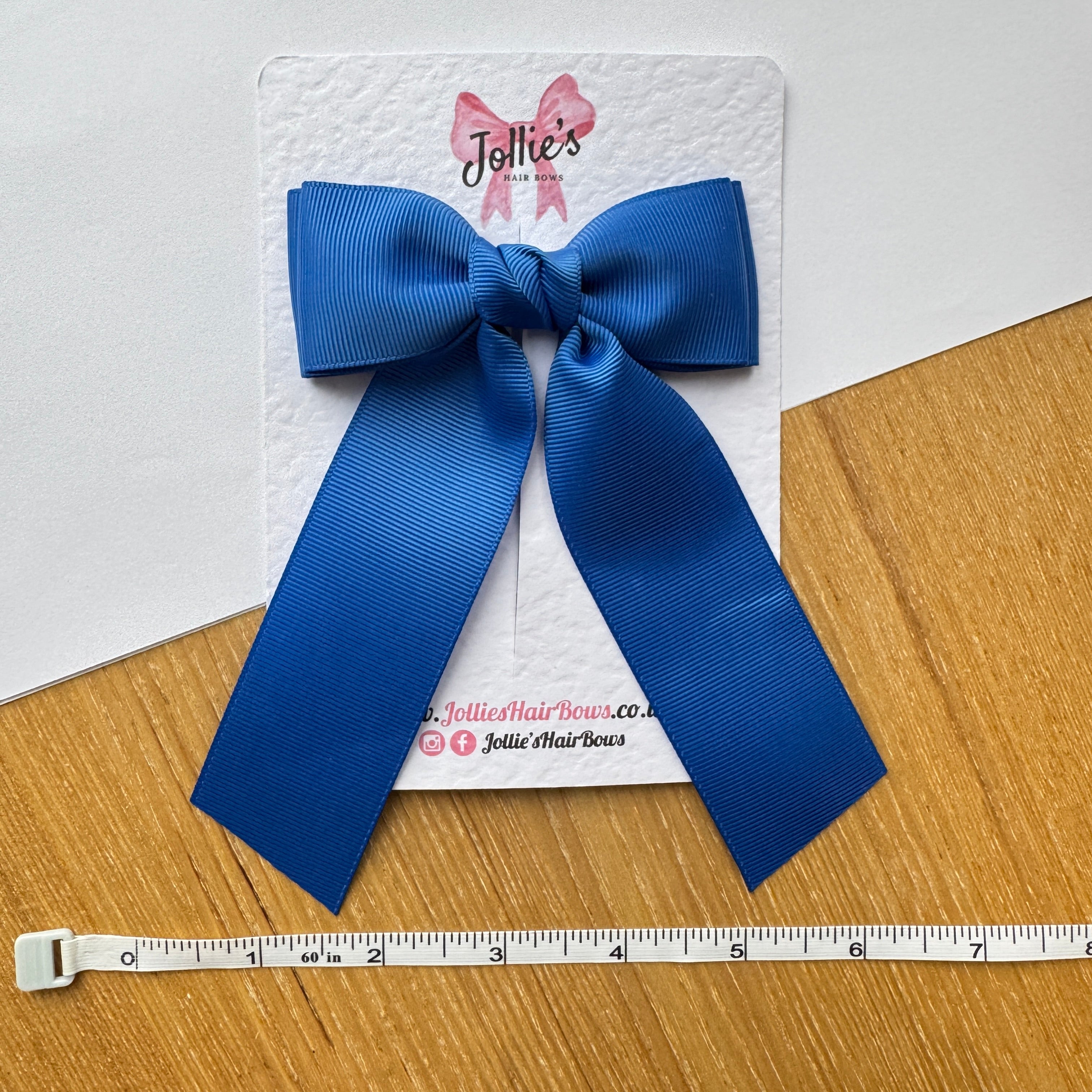 5" Royal Blue Long Tail School Hair Bow – Grosgrain Ribbon Clip with Teeth