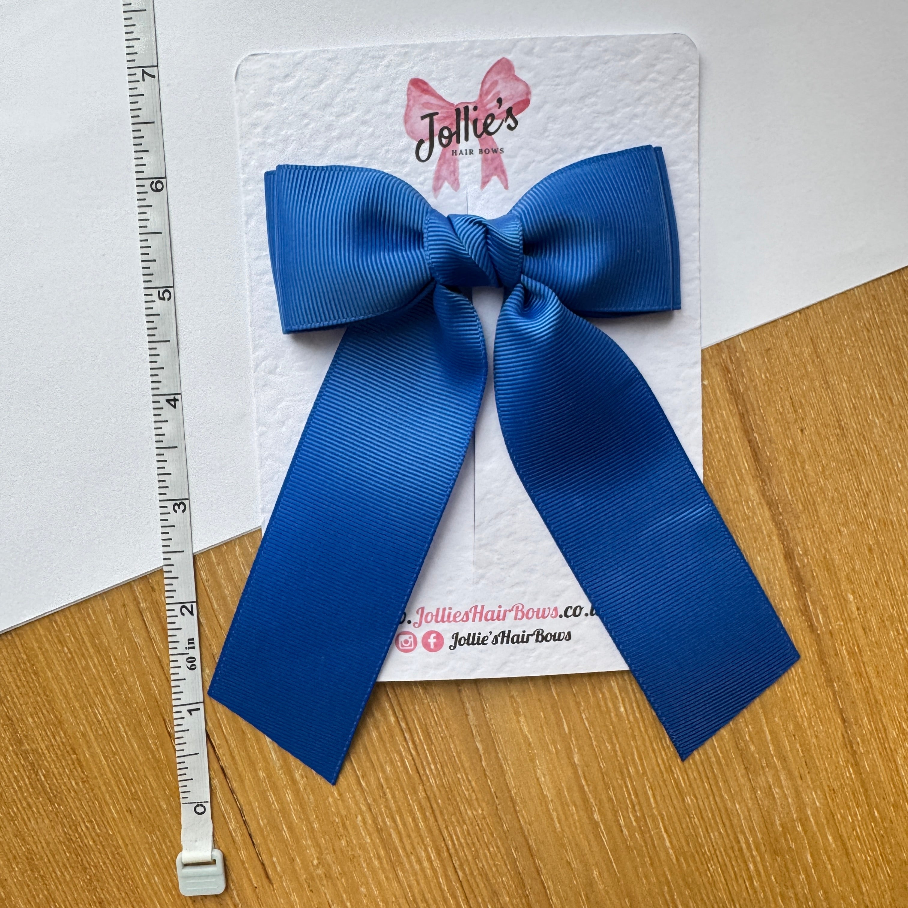 5" Royal Blue Long Tail School Hair Bow – Grosgrain Ribbon Clip with Teeth
