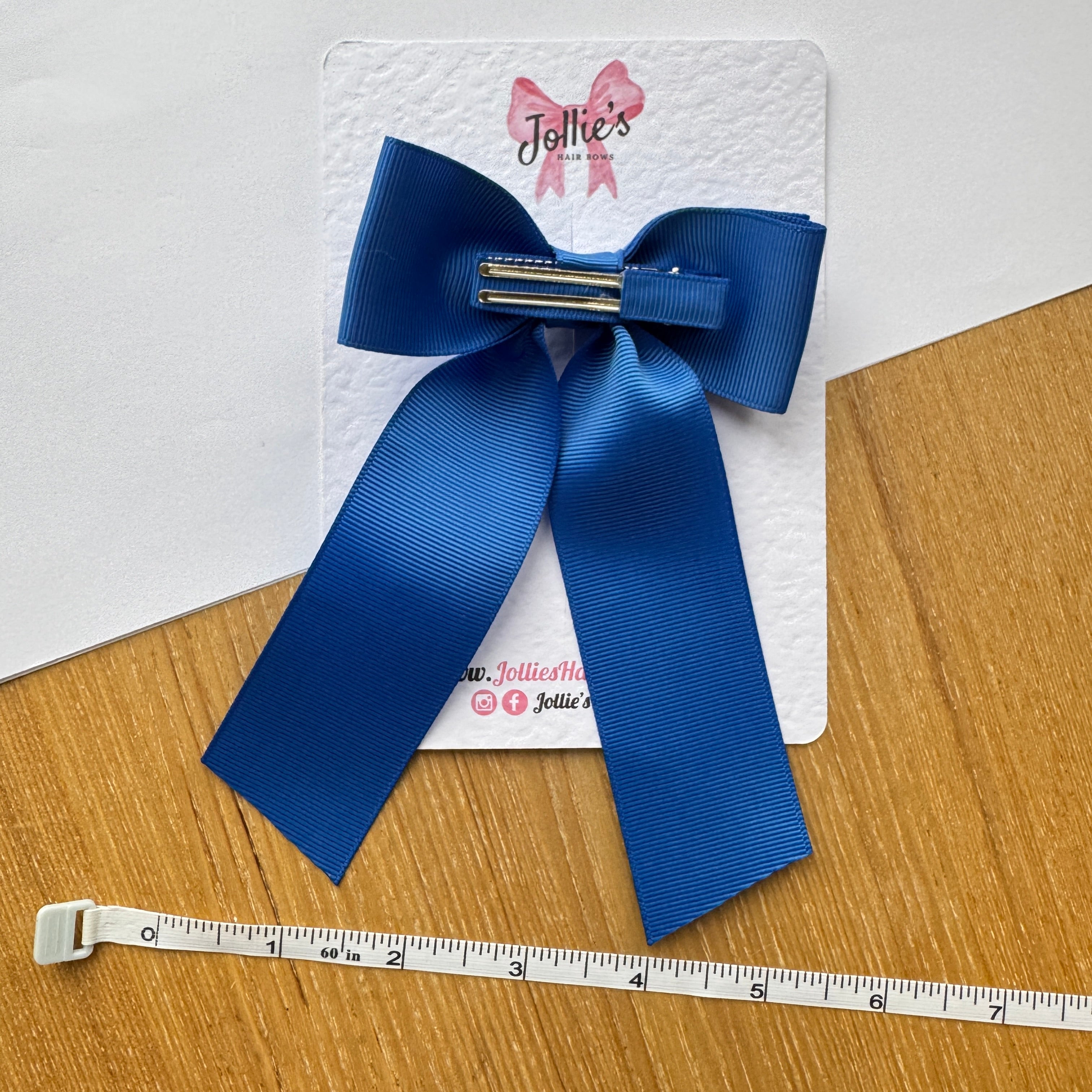 5" Royal Blue Long Tail School Hair Bow – Grosgrain Ribbon Clip with Teeth