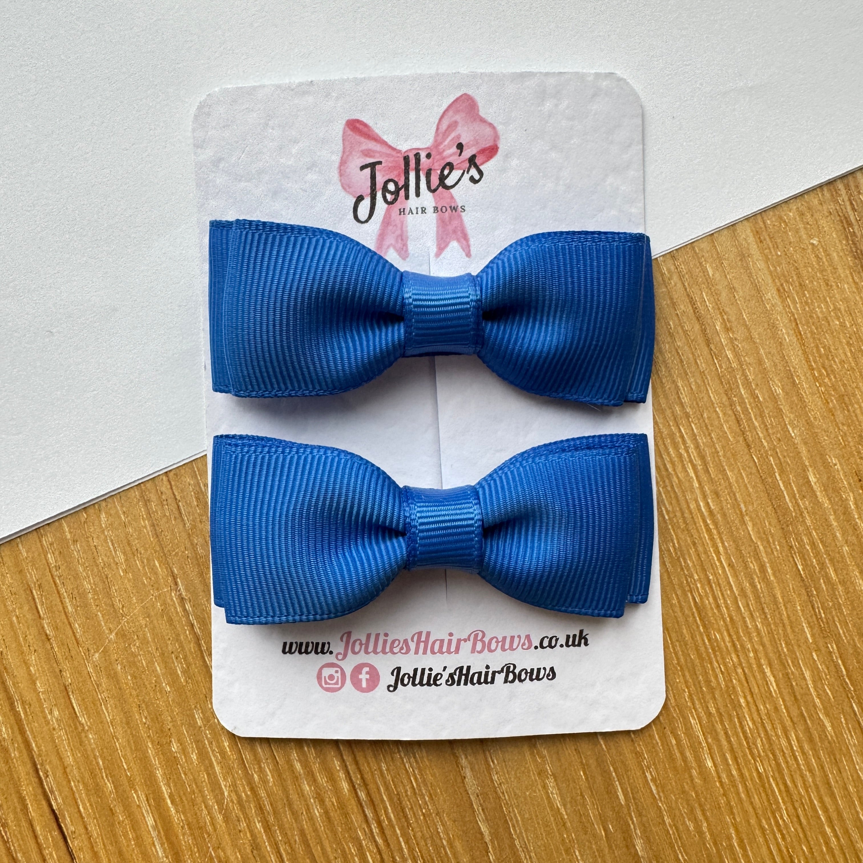 2.5" Royal Blue Mini School Hair Bow Pair – Grosgrain Ribbon Clips with Teeth