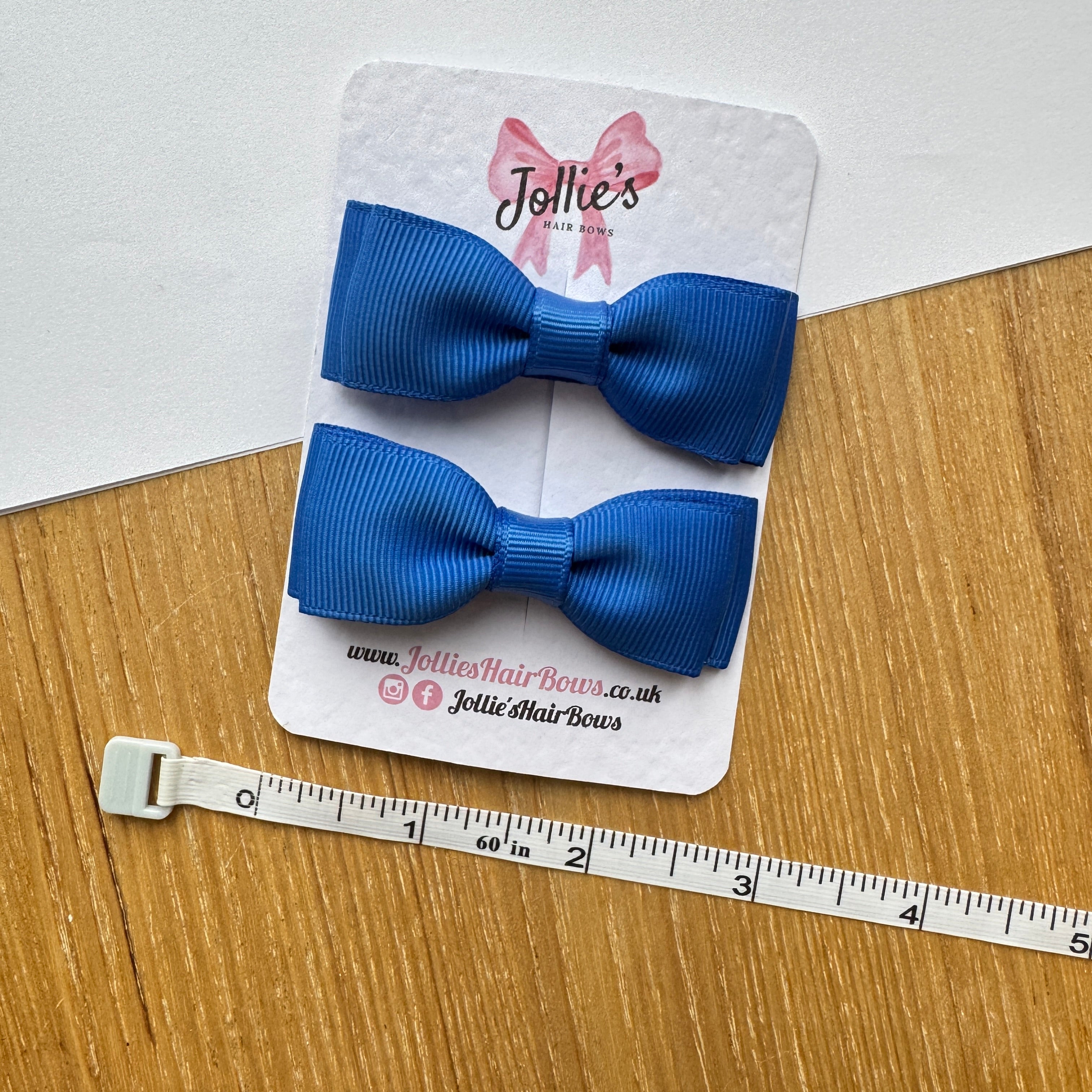 2.5" Royal Blue Mini School Hair Bow Pair – Grosgrain Ribbon Clips with Teeth