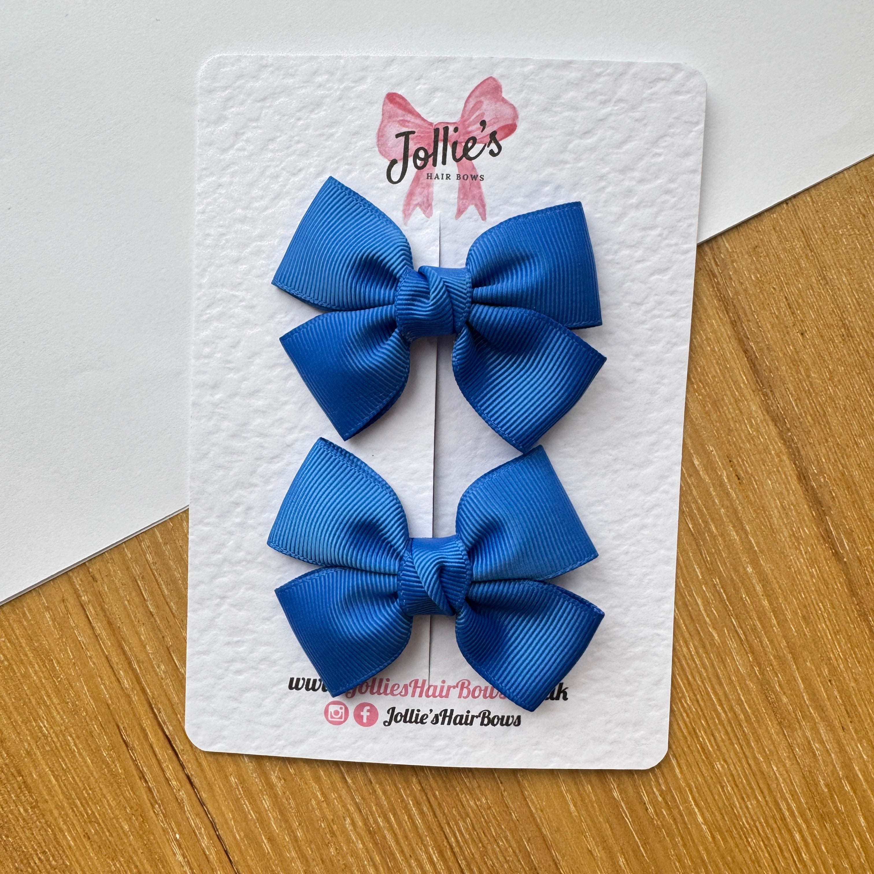 2.5" Royal Blue Classic Hair Bow Pair – Grosgrain Ribbon Clips with Teeth