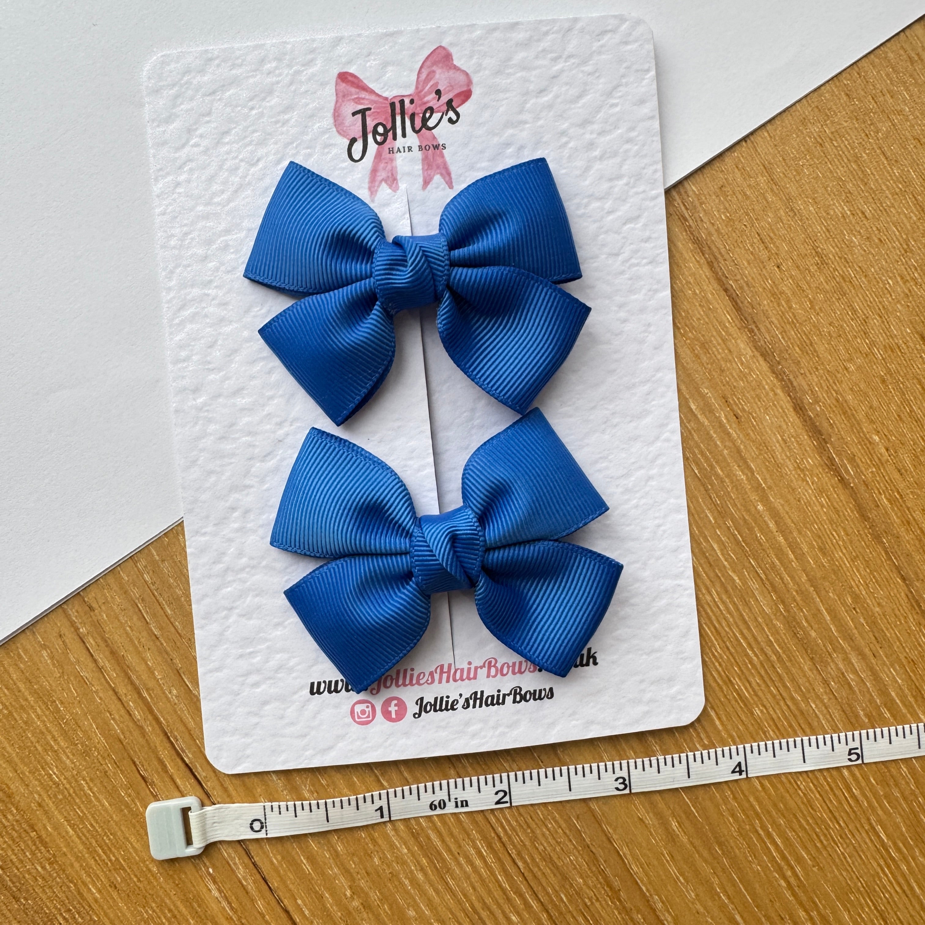 2.5" Royal Blue Classic Hair Bow Pair – Grosgrain Ribbon Clips with Teeth