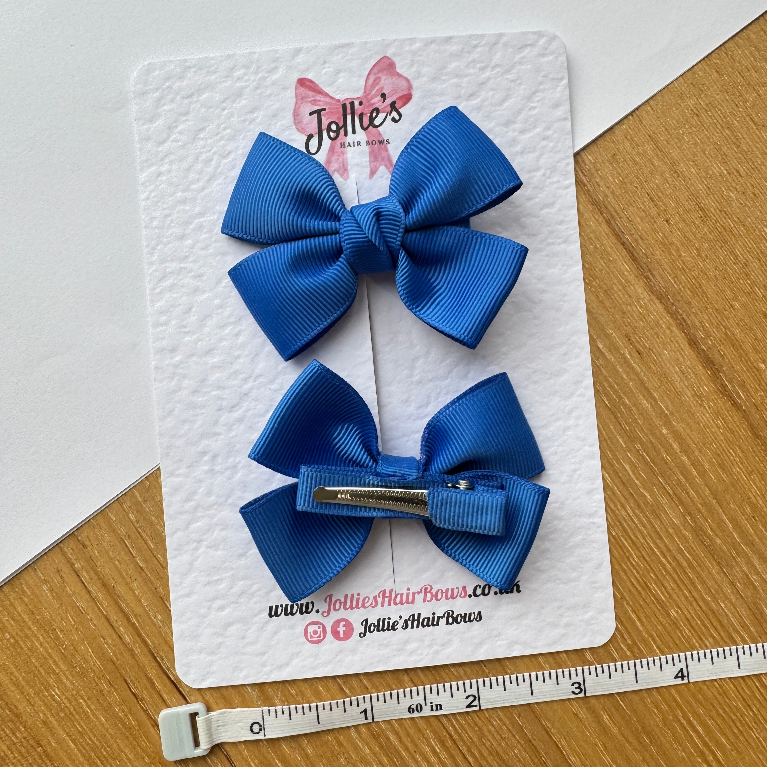 2.5" Royal Blue Classic Hair Bow Pair – Grosgrain Ribbon Clips with Teeth