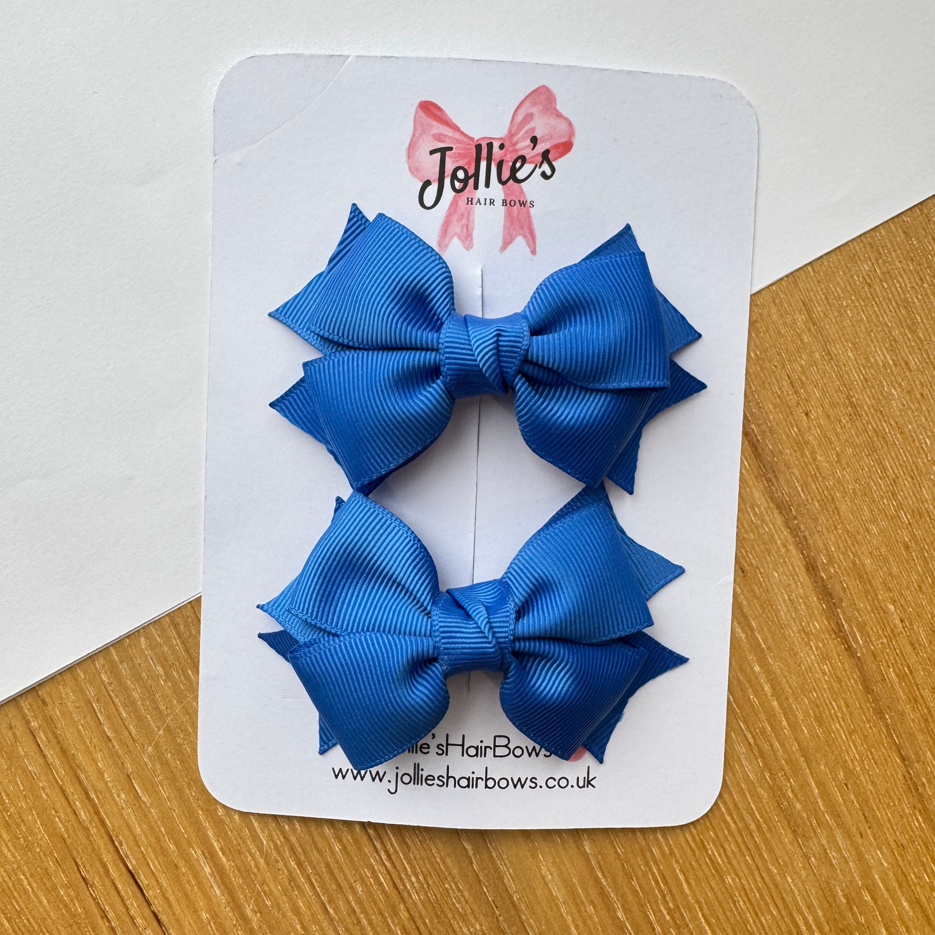 3" Royal Blue Double Layer School Hair Bow Pair – Grosgrain Ribbon Clips with Teeth