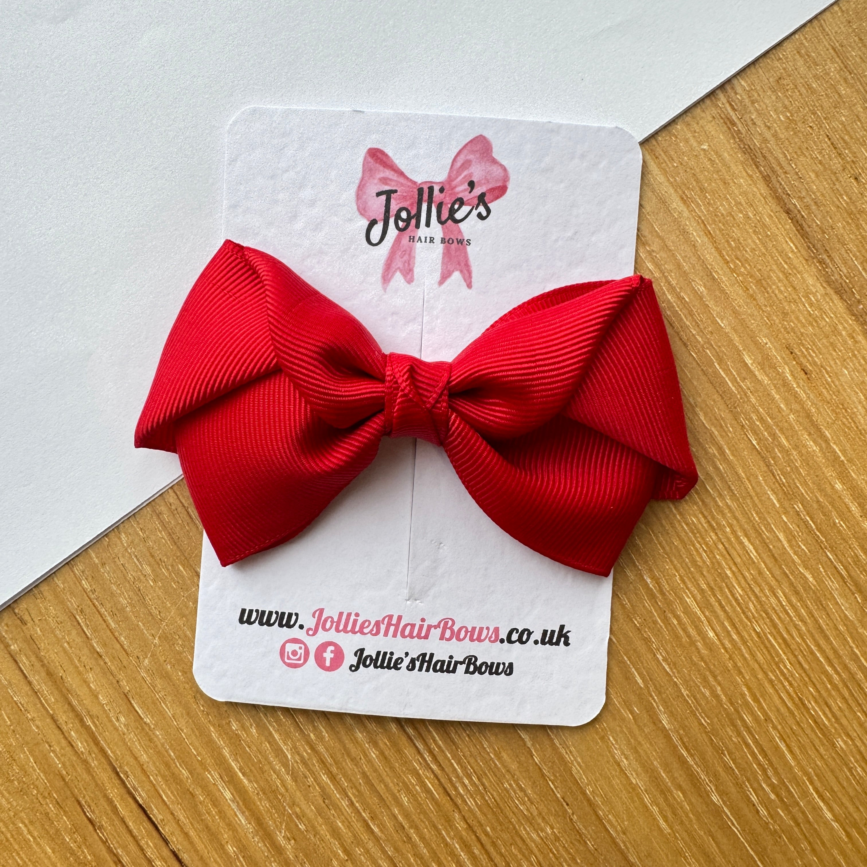 3" Red Layered School Hair Bow – Grosgrain Ribbon Clip with Teeth