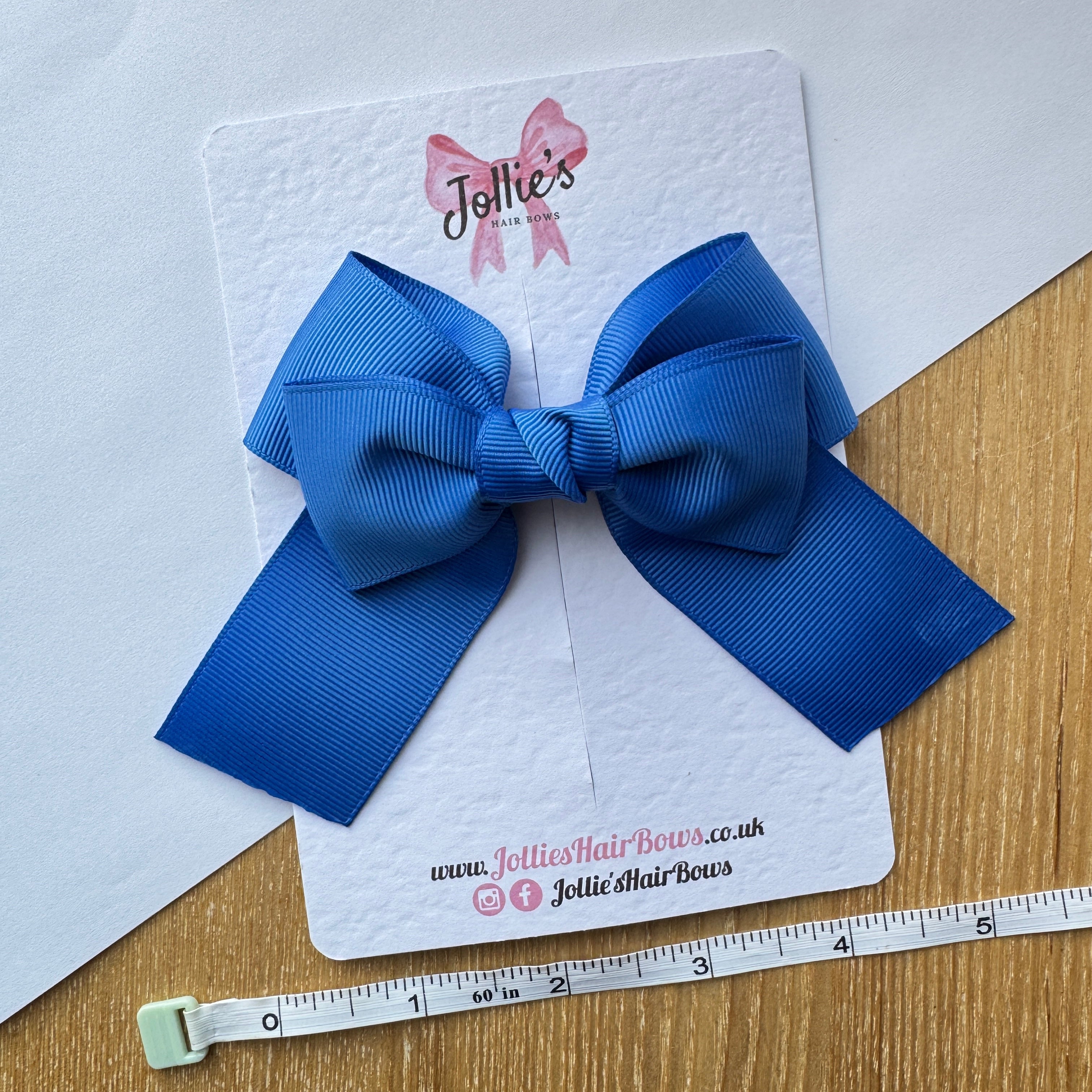 4" Royal Blue Long Tail School Hair Bow – Grosgrain Ribbon Clip with Teeth