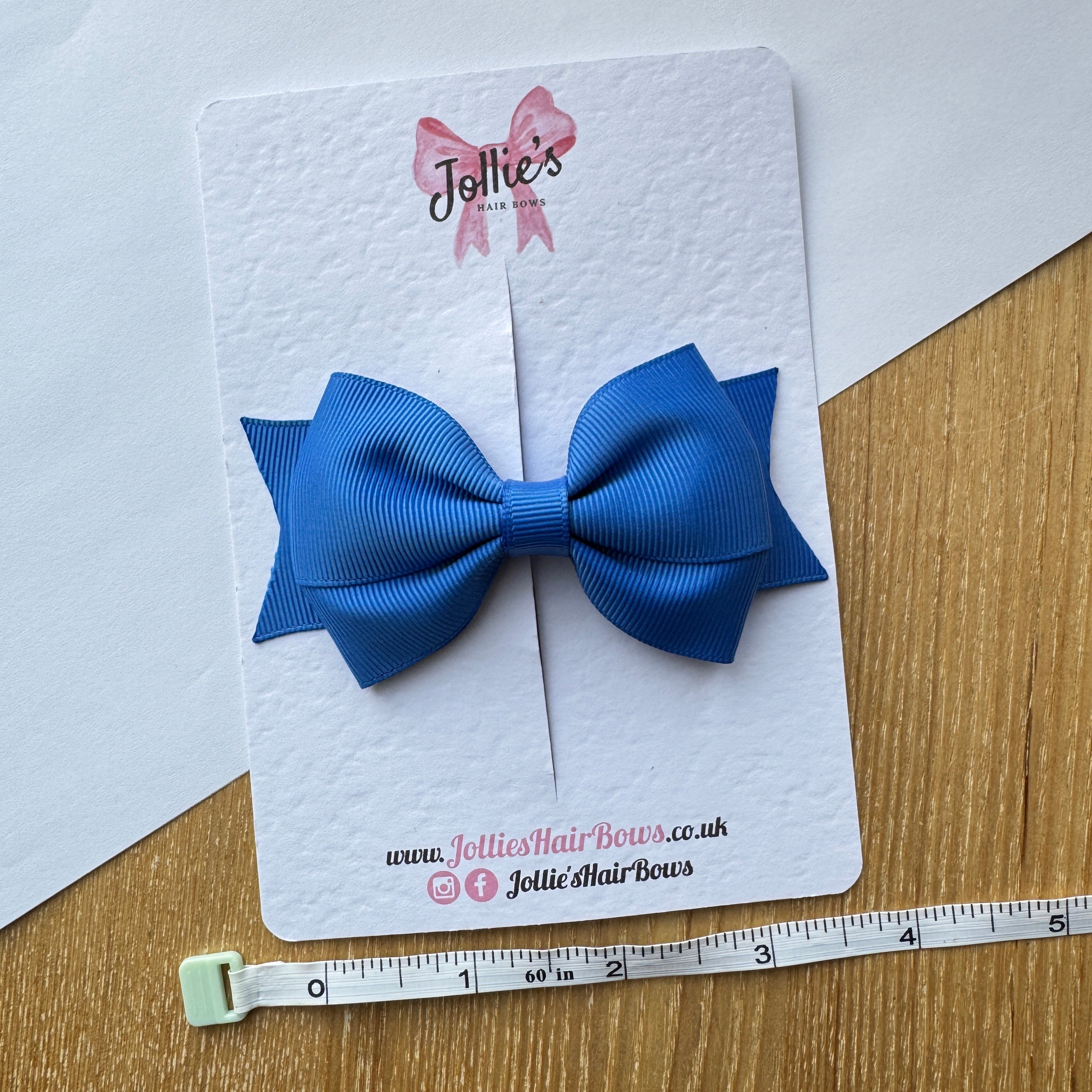 4" Royal Blue Double Tail Hair Bow – Grosgrain Ribbon Clip with Teeth