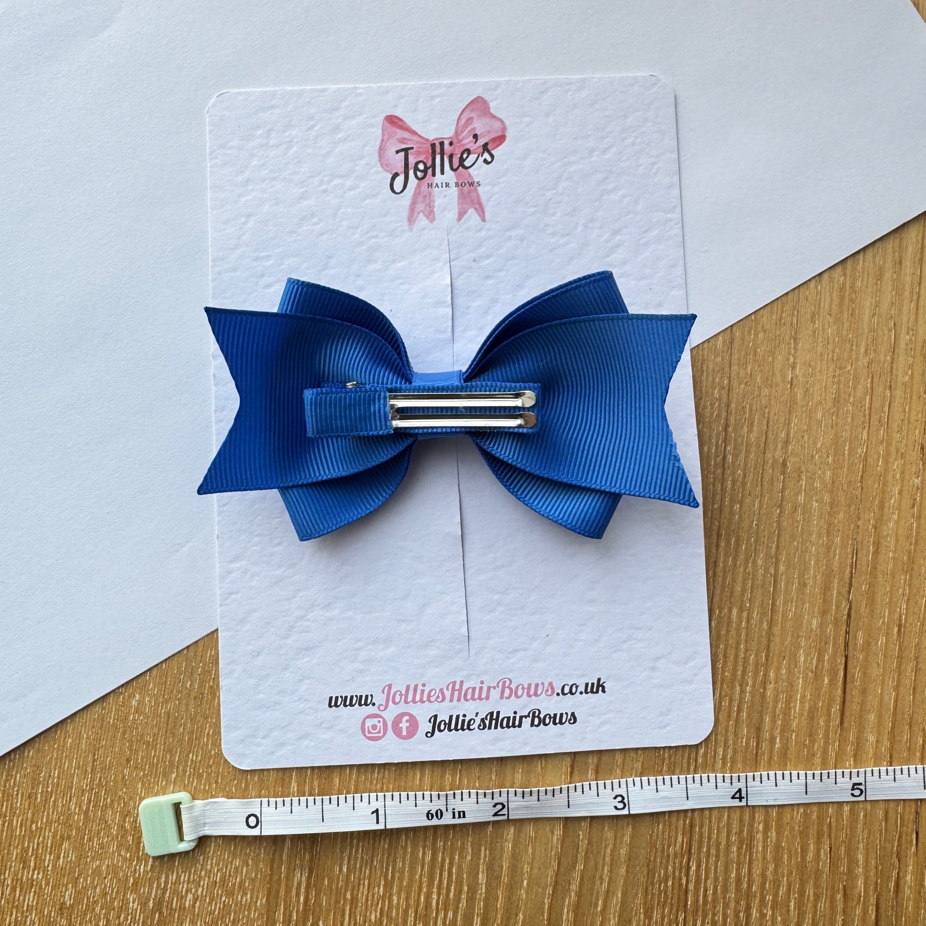 4" Royal Blue Double Tail Hair Bow – Grosgrain Ribbon Clip with Teeth
