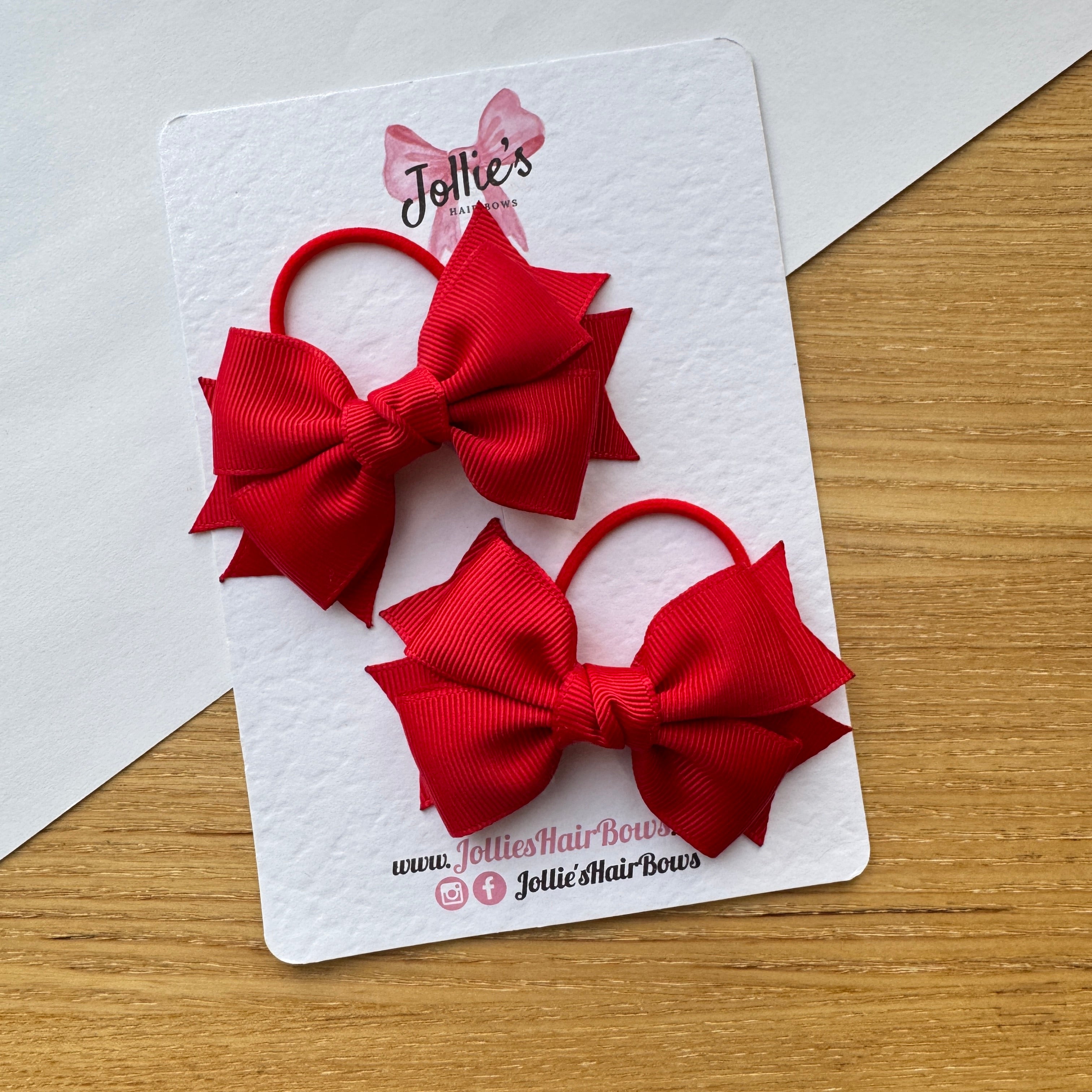 3" Red Layered Hair Bows (Pair) – Grosgrain with Thin Elastic