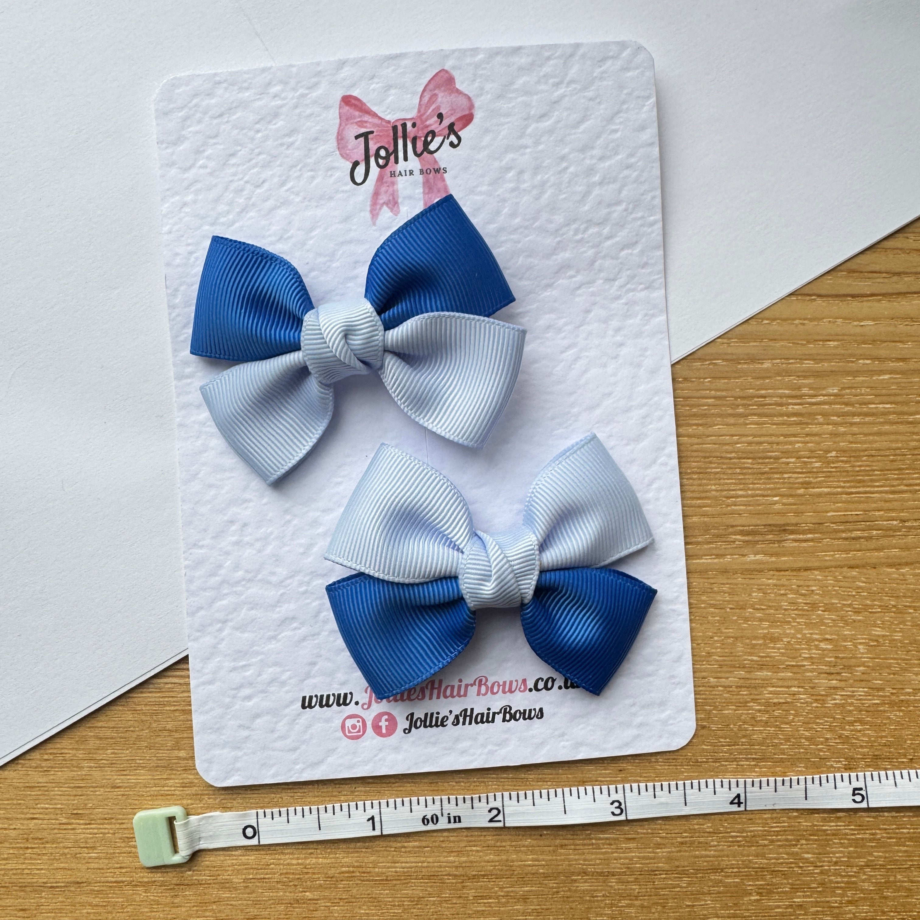 2.5" Royal Blue & Bluebell Classic Hair Bow Pair – Grosgrain Ribbon Clips with Teeth