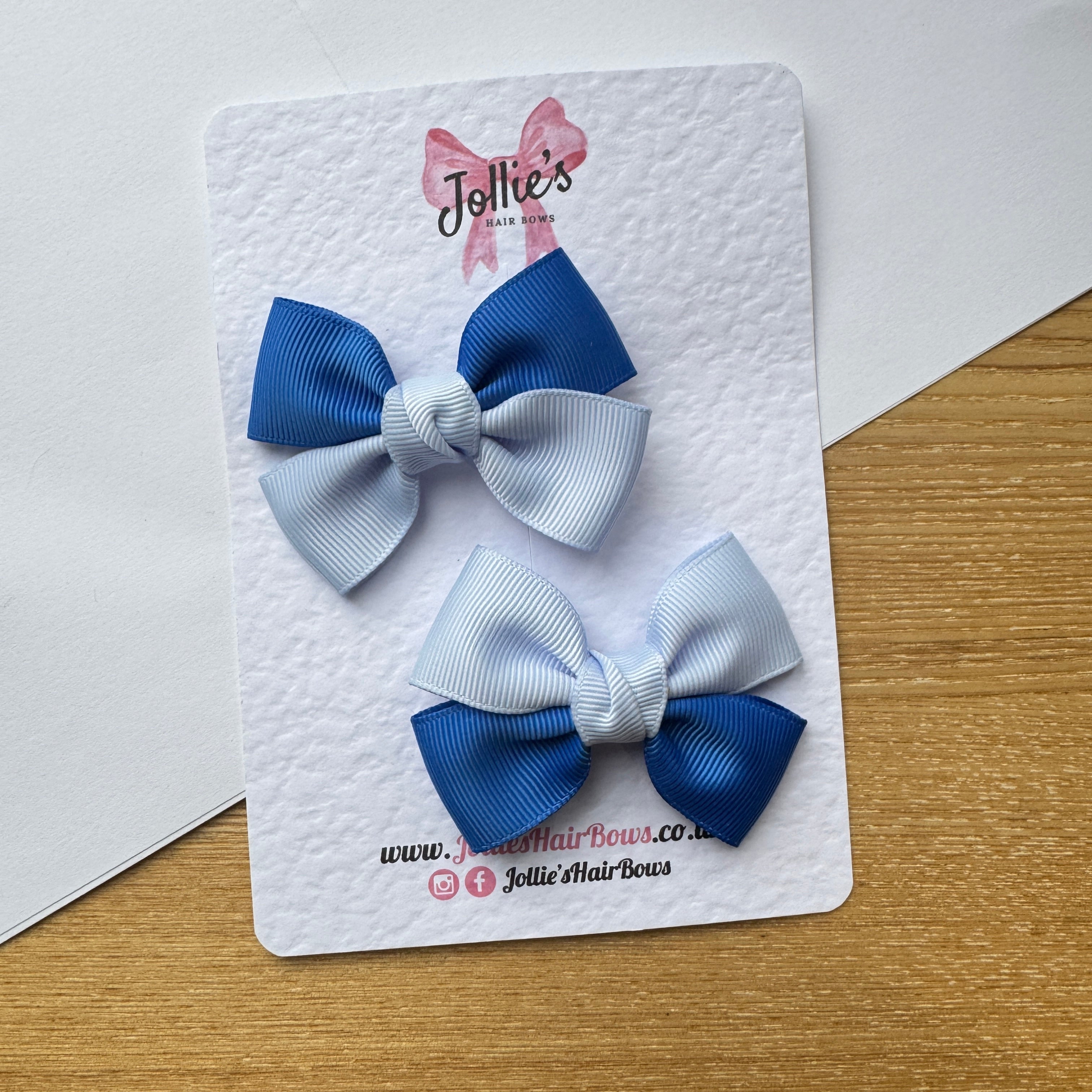 2.5" Royal Blue & Bluebell Classic Hair Bow Pair – Grosgrain Ribbon Clips with Teeth