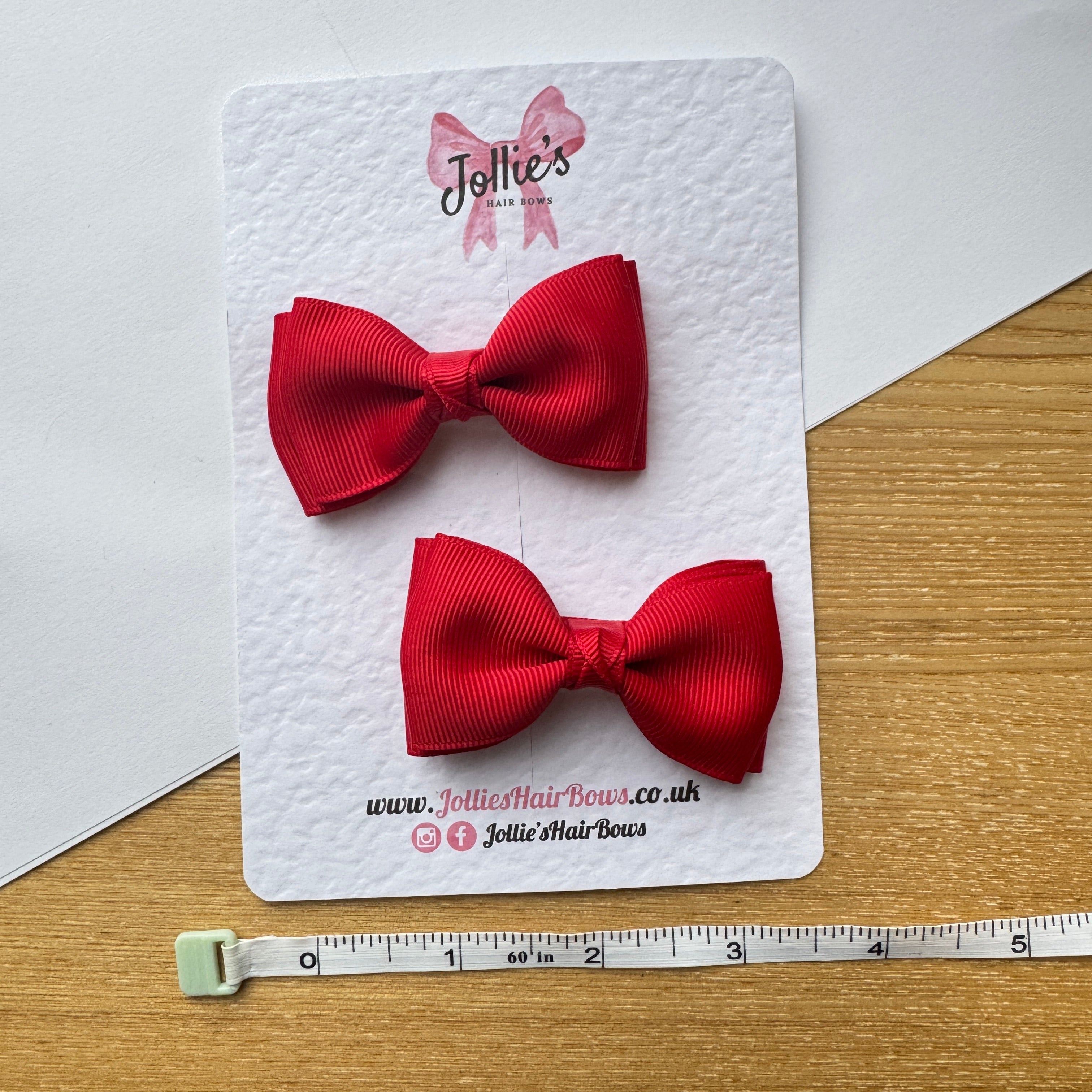 3" Red Flat Double Hair Bows (Pair) – Grosgrain Ribbon with Lined Alligator Clips
