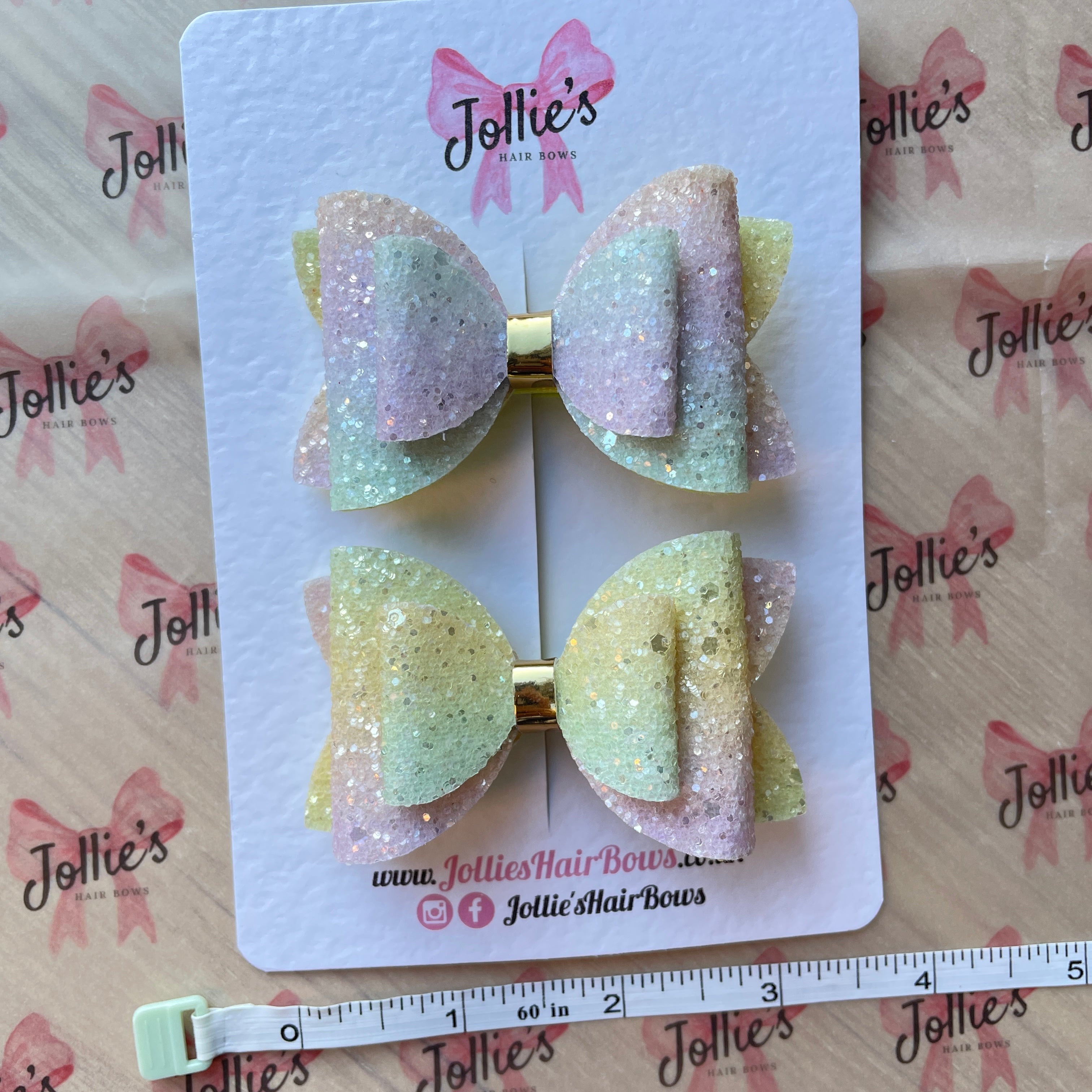 3inch Pastel Raibows Chunky Glitter Hair Bows Set