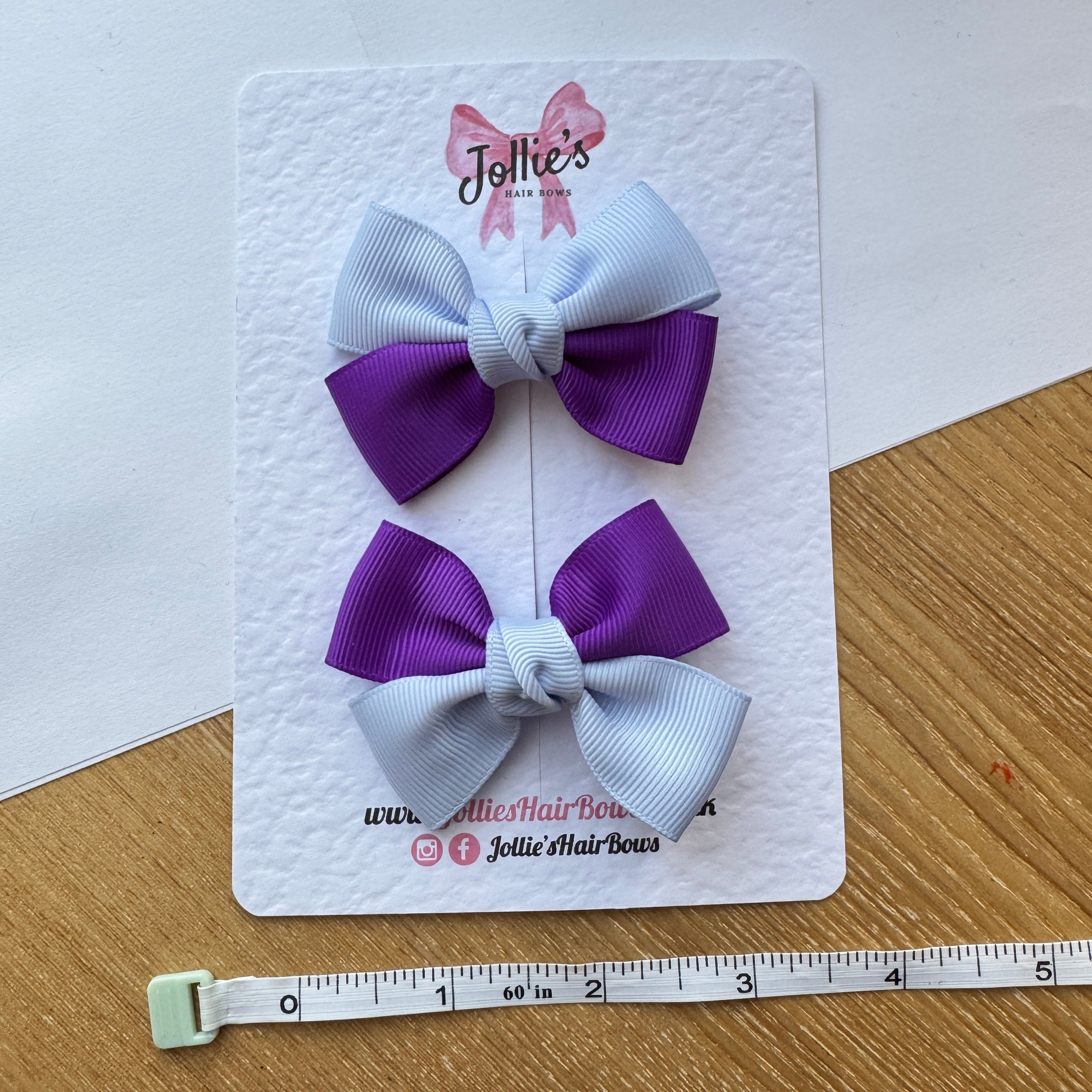 2.5" Purple & Bluebell Classic Hair Bow Pair – Grosgrain Ribbon Clips with Teeth