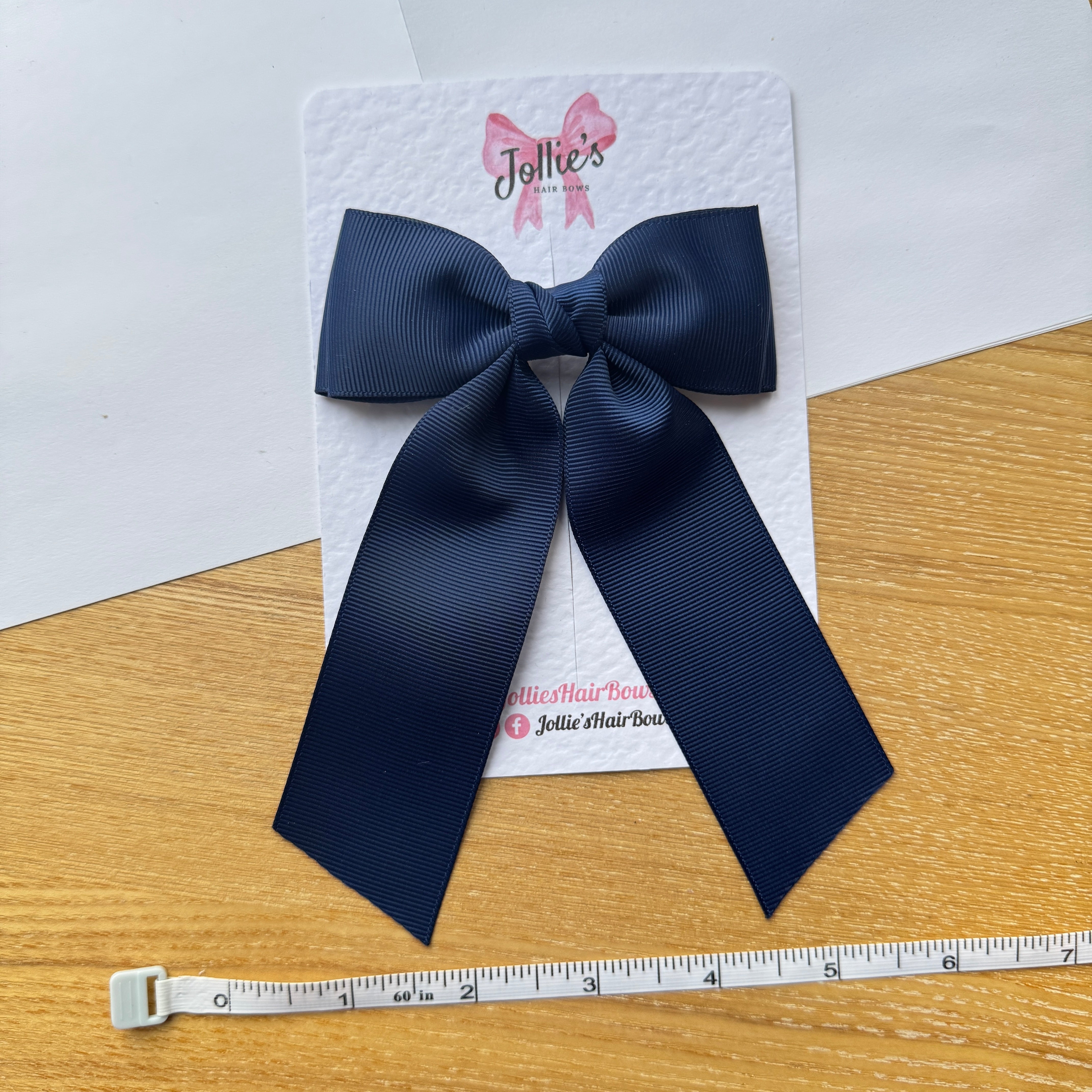 5" Navy Long Tail School Hair Bow – Grosgrain Ribbon Clip with Teeth