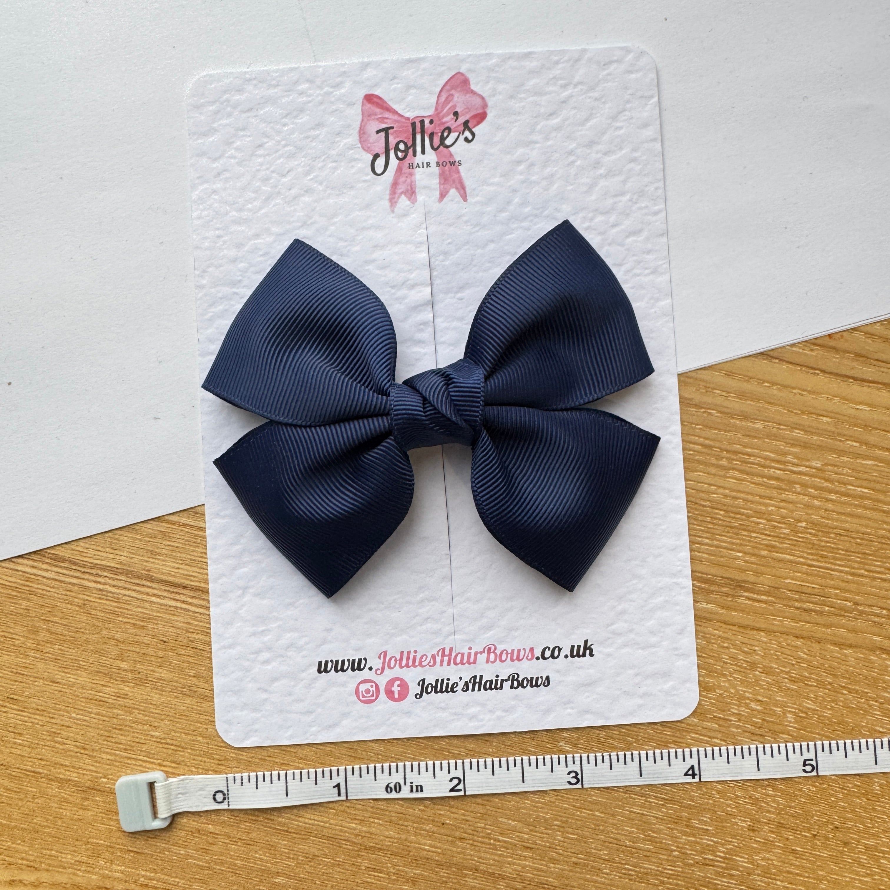 4" Navy Classic Hair Bow – Grosgrain Ribbon with 2.4" Double Sponge Alligator Clip