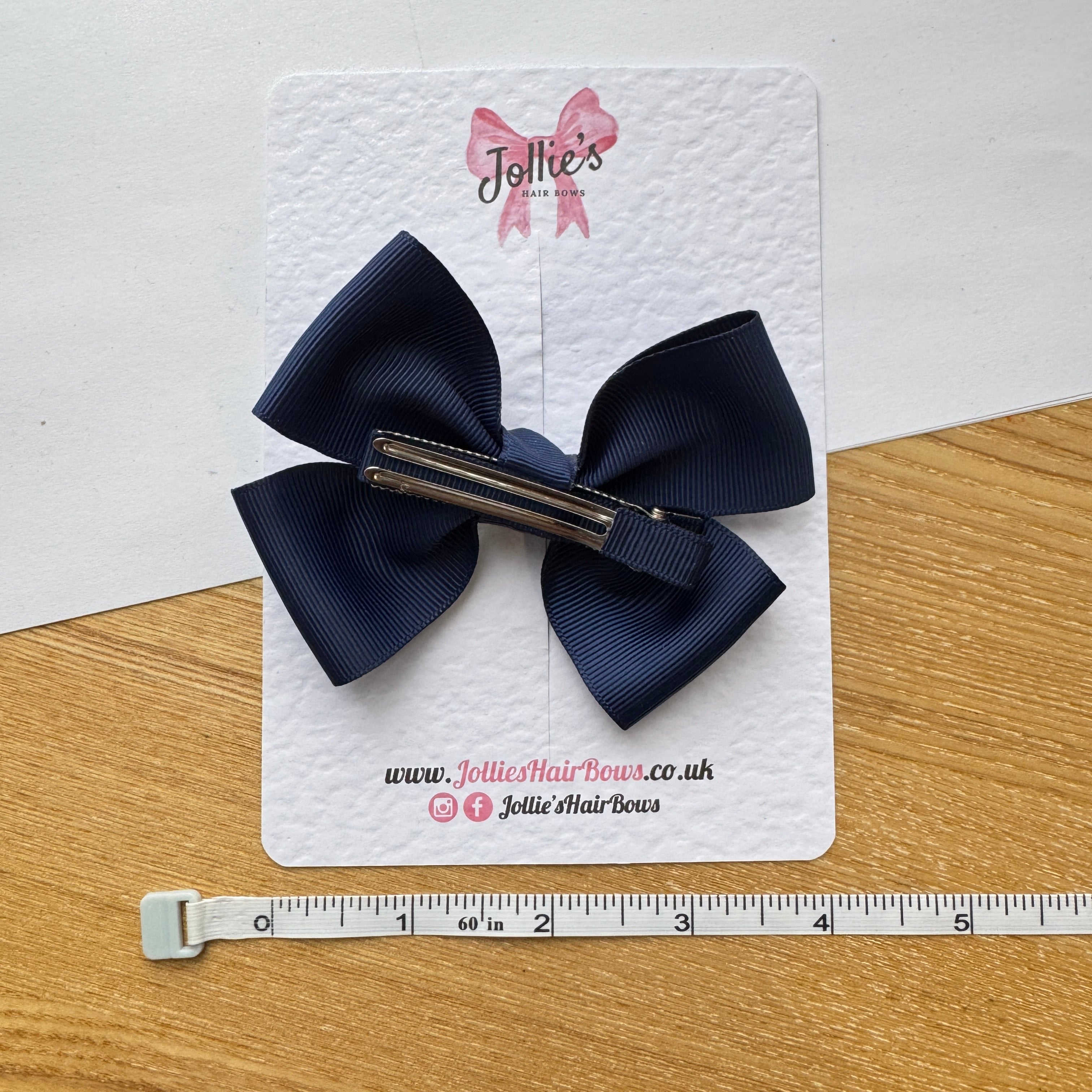 4" Navy Classic Hair Bow – Grosgrain Ribbon with 2.4" Double Sponge Alligator Clip