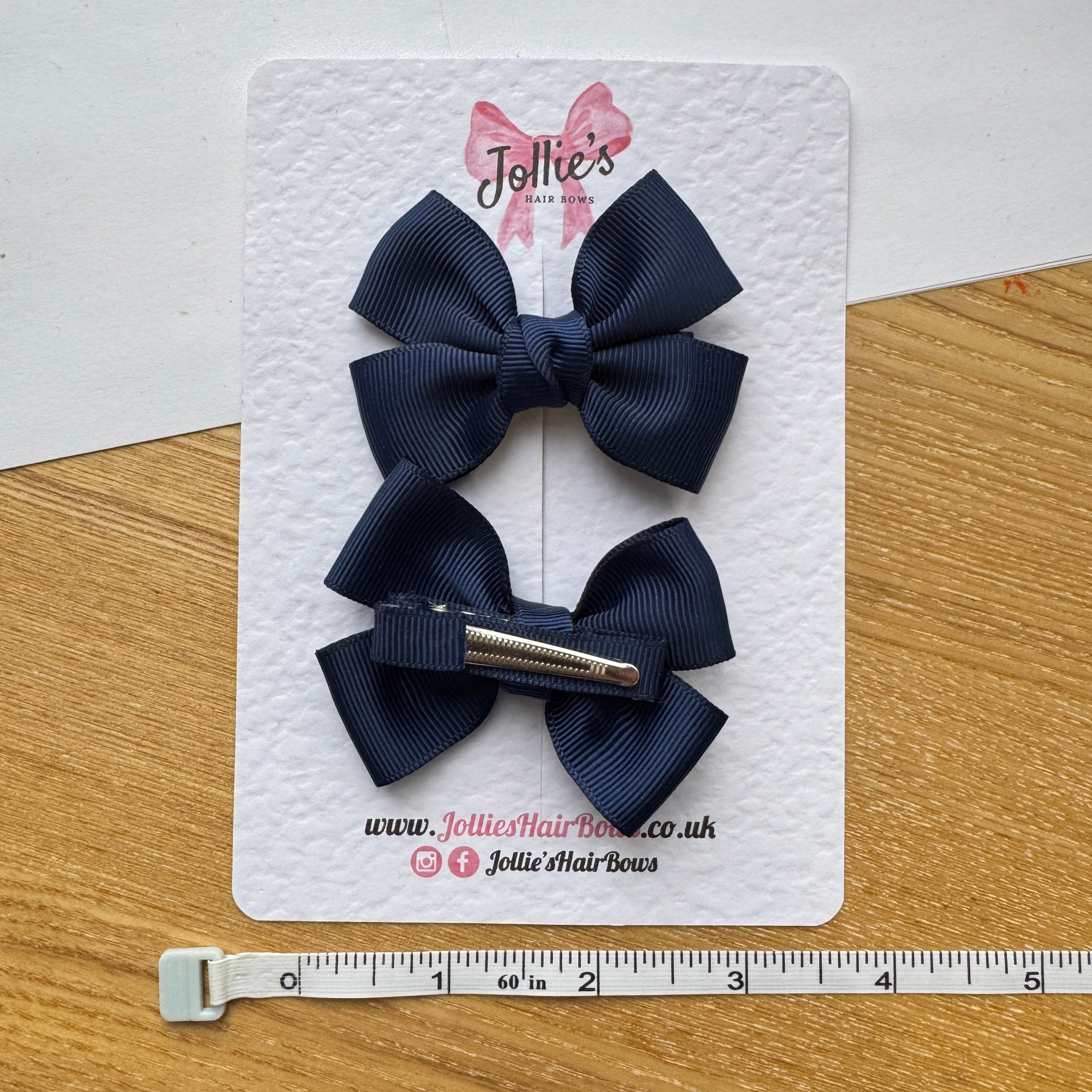 2.5" Navy Classic Hair Bow Pair – Grosgrain Ribbon Clips with Teeth