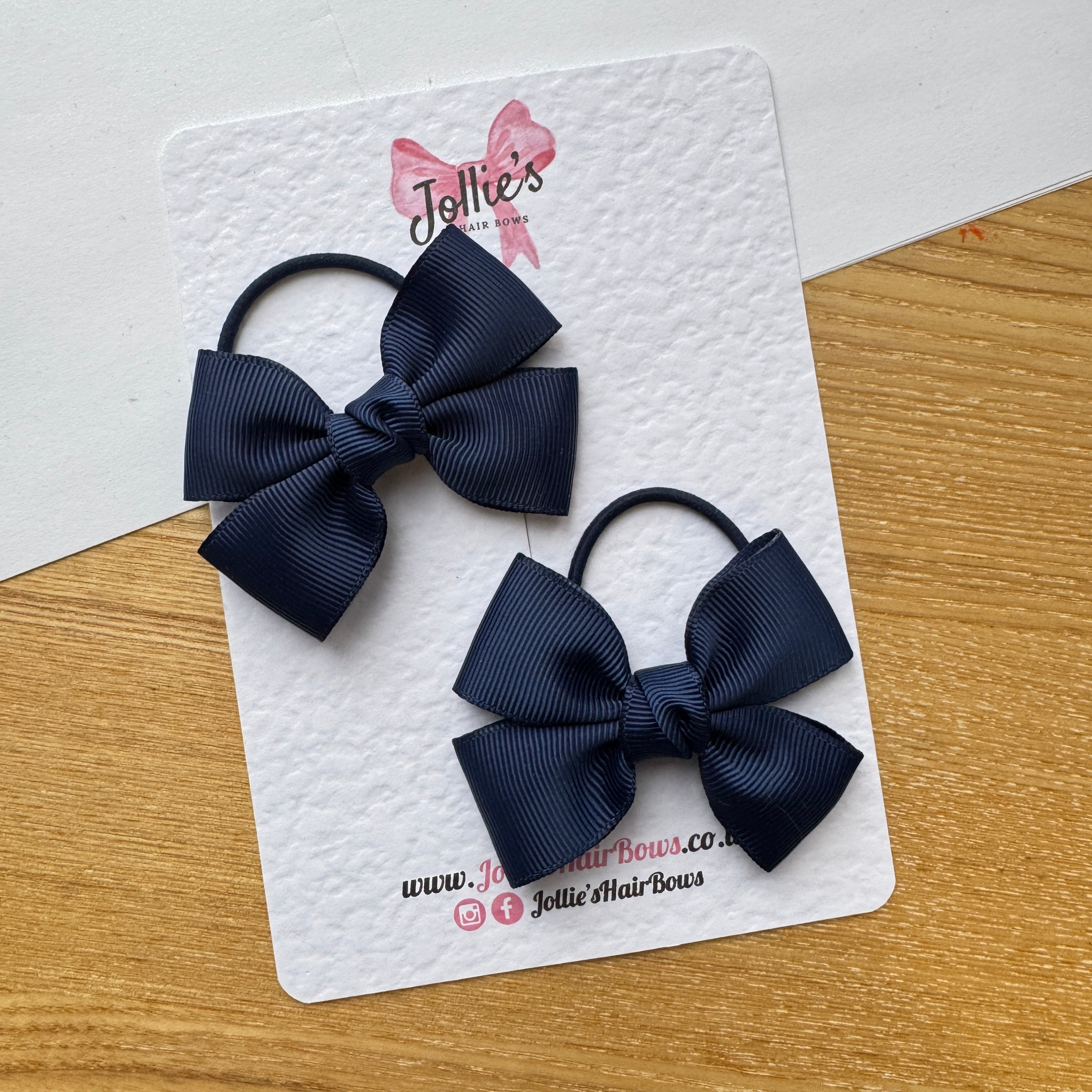 2.5" Navy Classic Hair Bow Pair – Grosgrain Ribbon on Thin Elastic