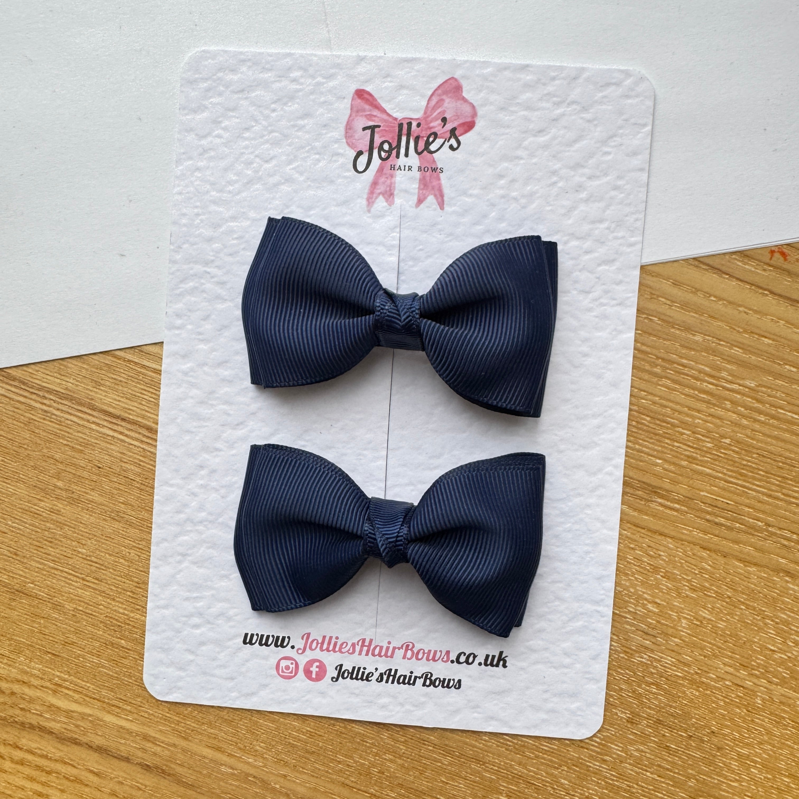 3" Navy Flat Double Hair Bows (Pair) – Grosgrain Ribbon with Lined Alligator Clips
