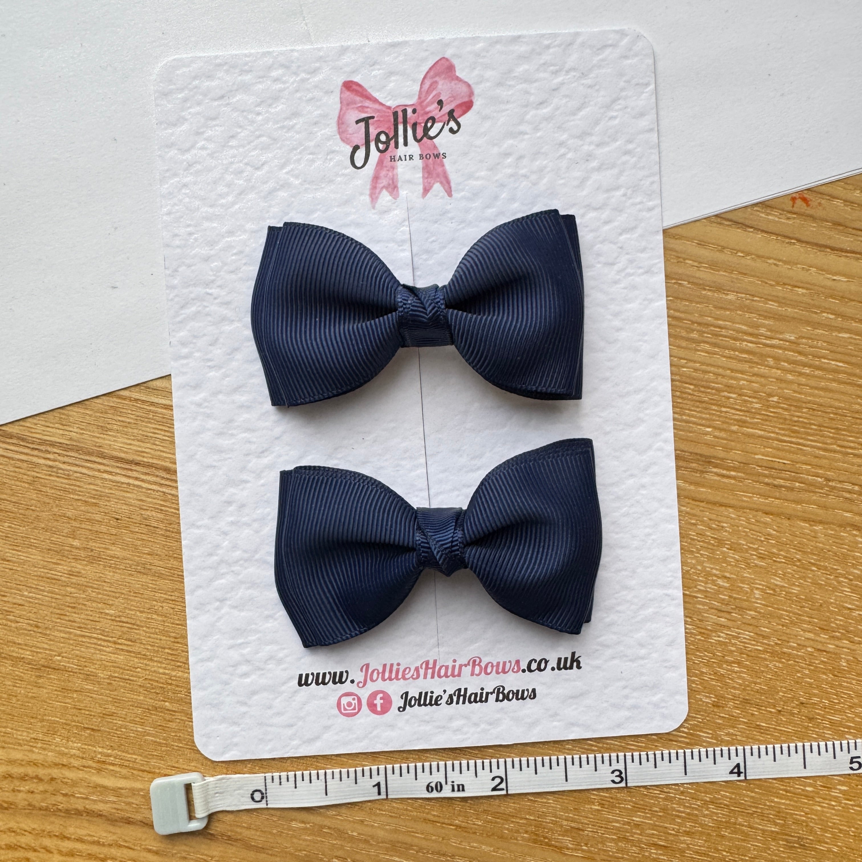 3" Navy Flat Double Hair Bows (Pair) – Grosgrain Ribbon with Lined Alligator Clips
