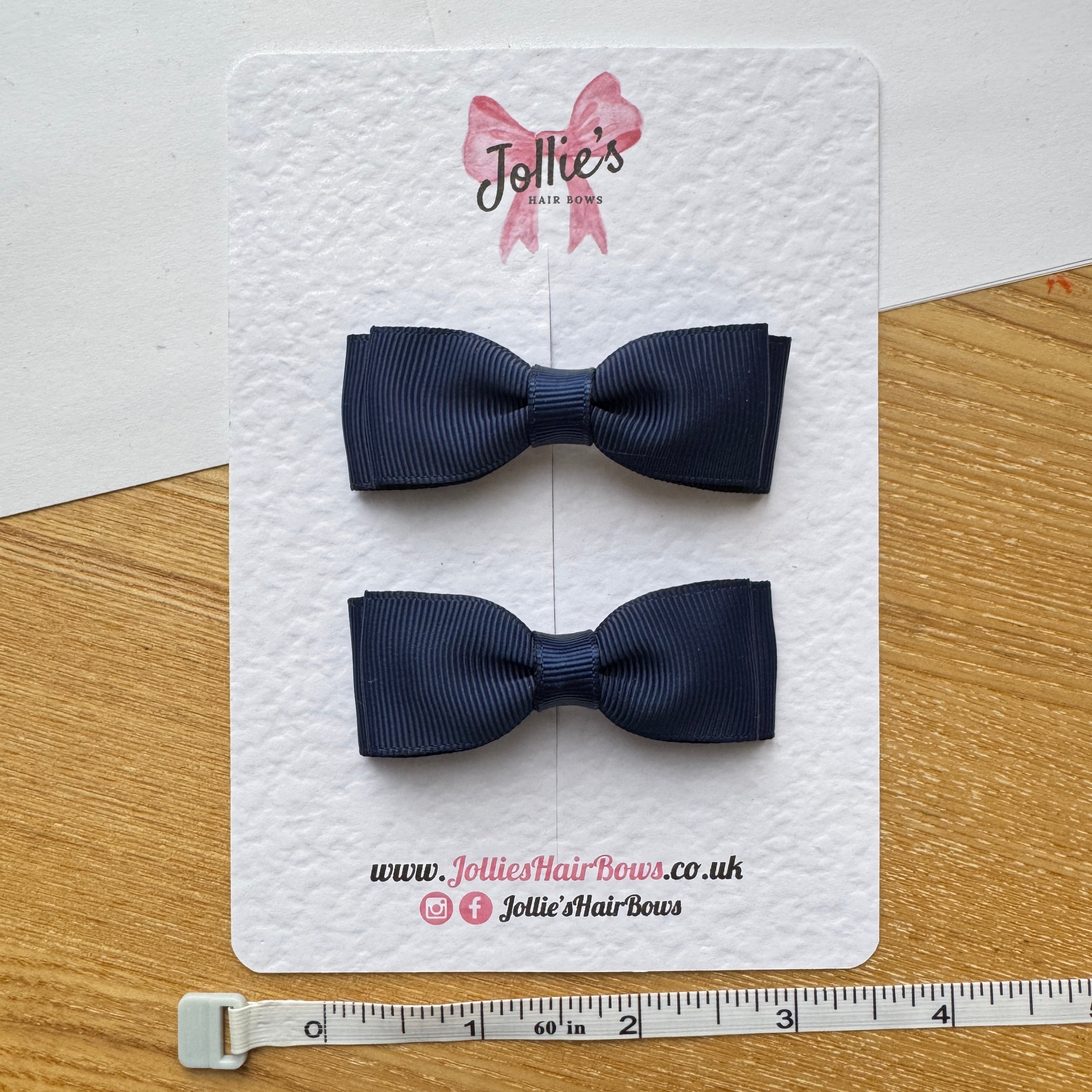 2.5" Navy Mini School Hair Bow Pair – Grosgrain Ribbon Clips with Teeth