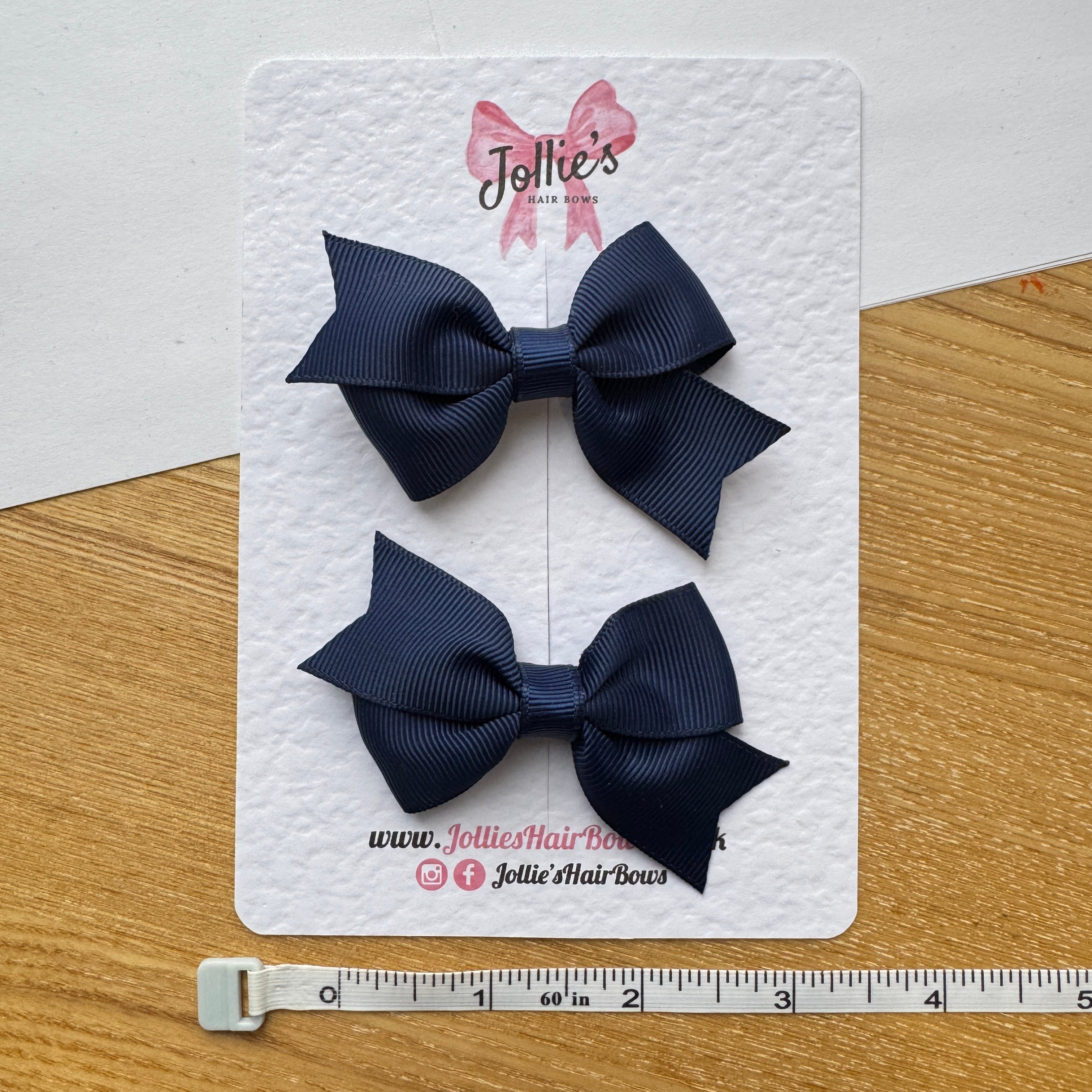 2.5" Navy Lively Bow Clip Set – Grosgrain Ribbon Hair Bows for Girls (Pair)