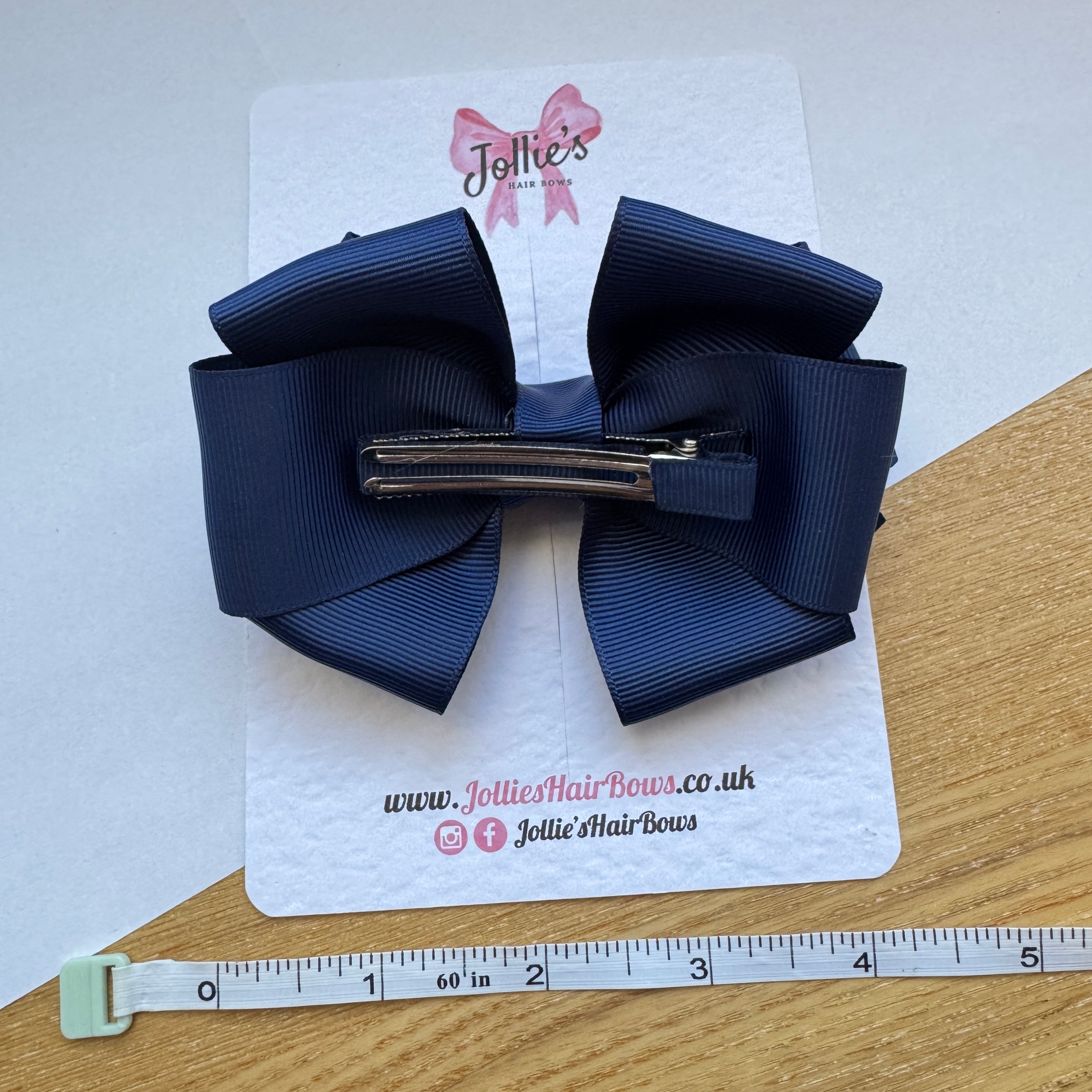 4" Navy Double Layer Statement Hair Bow – Grosgrain Ribbon Clip with Teeth