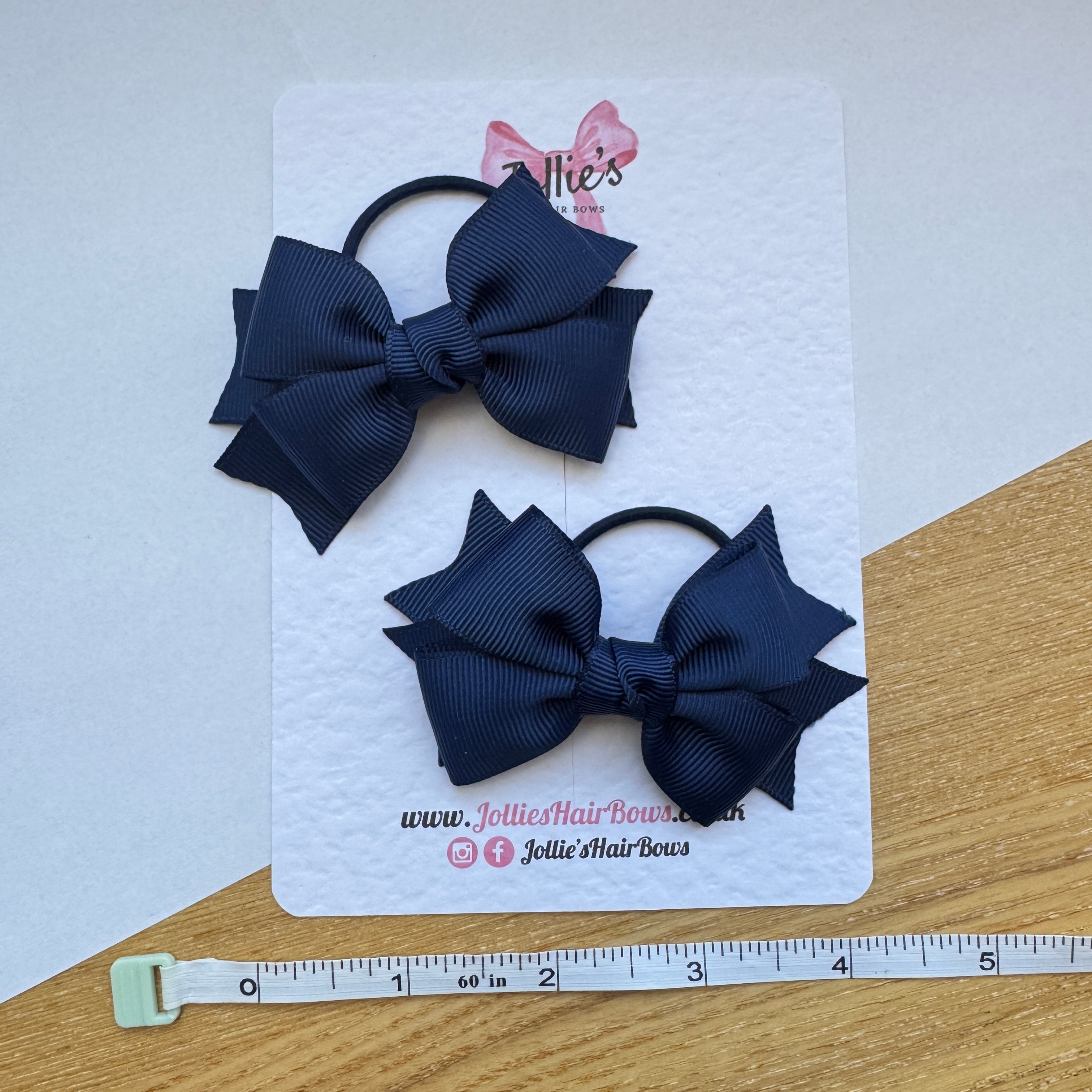 3" Navy Layered Hair Bows (Pair) – Grosgrain with Thin Elastic