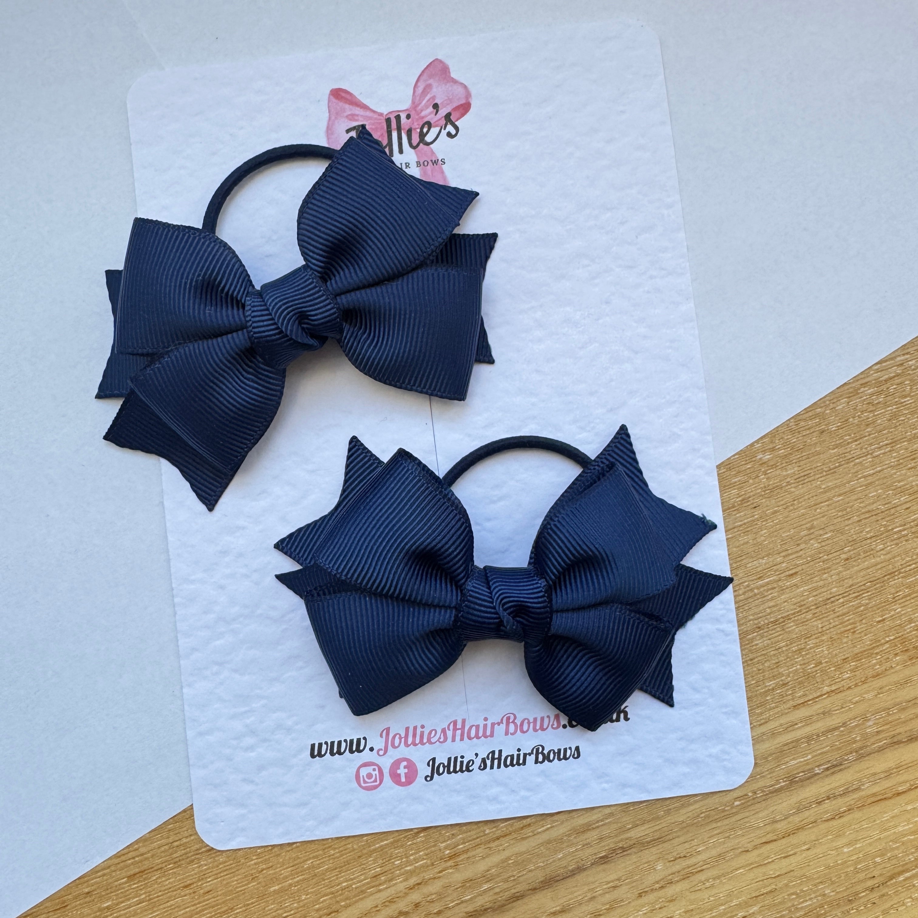 3" Navy Layered Hair Bows (Pair) – Grosgrain with Thin Elastic