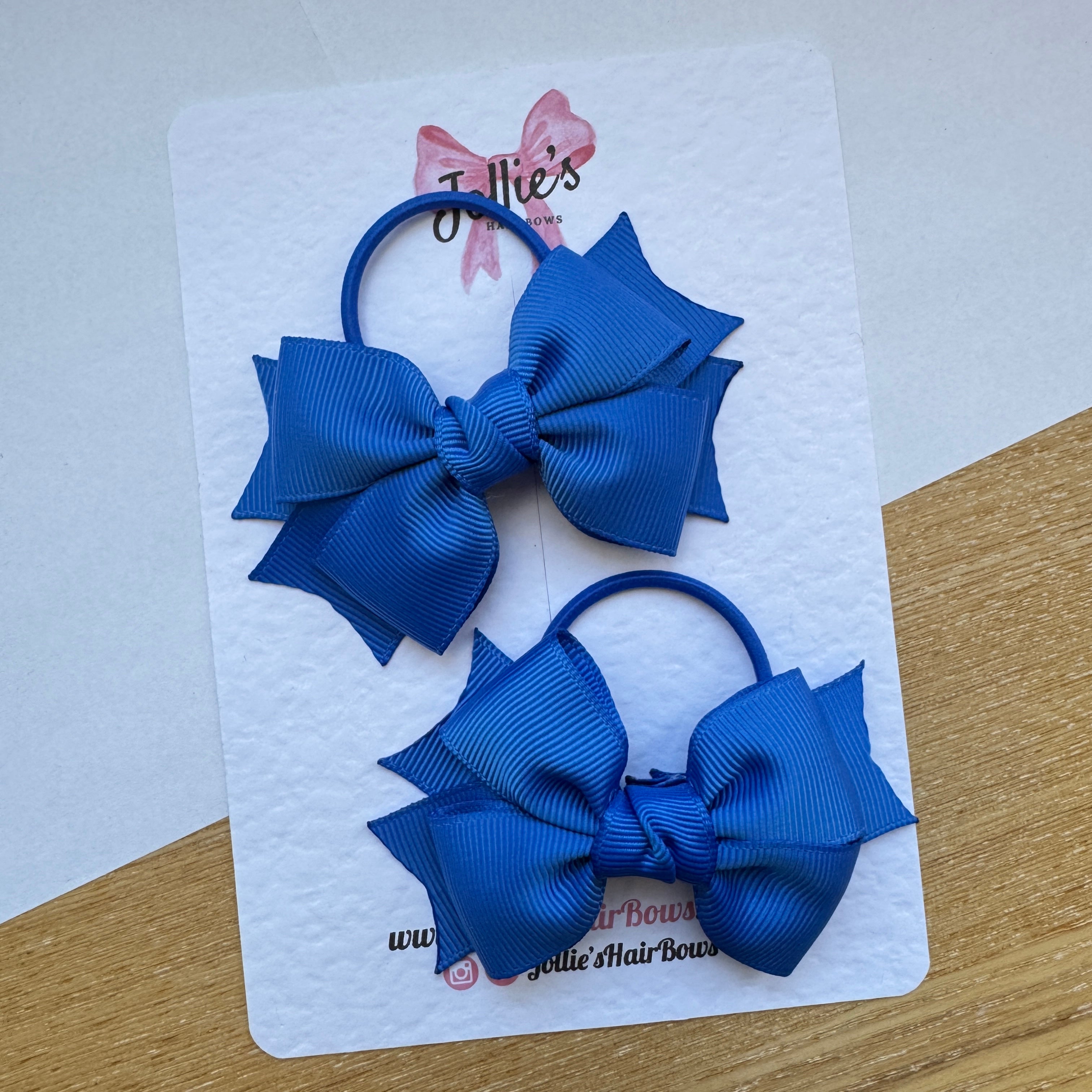 3" Royal Blue Layered Hair Bows (Pair) – Grosgrain with Thin Elastic