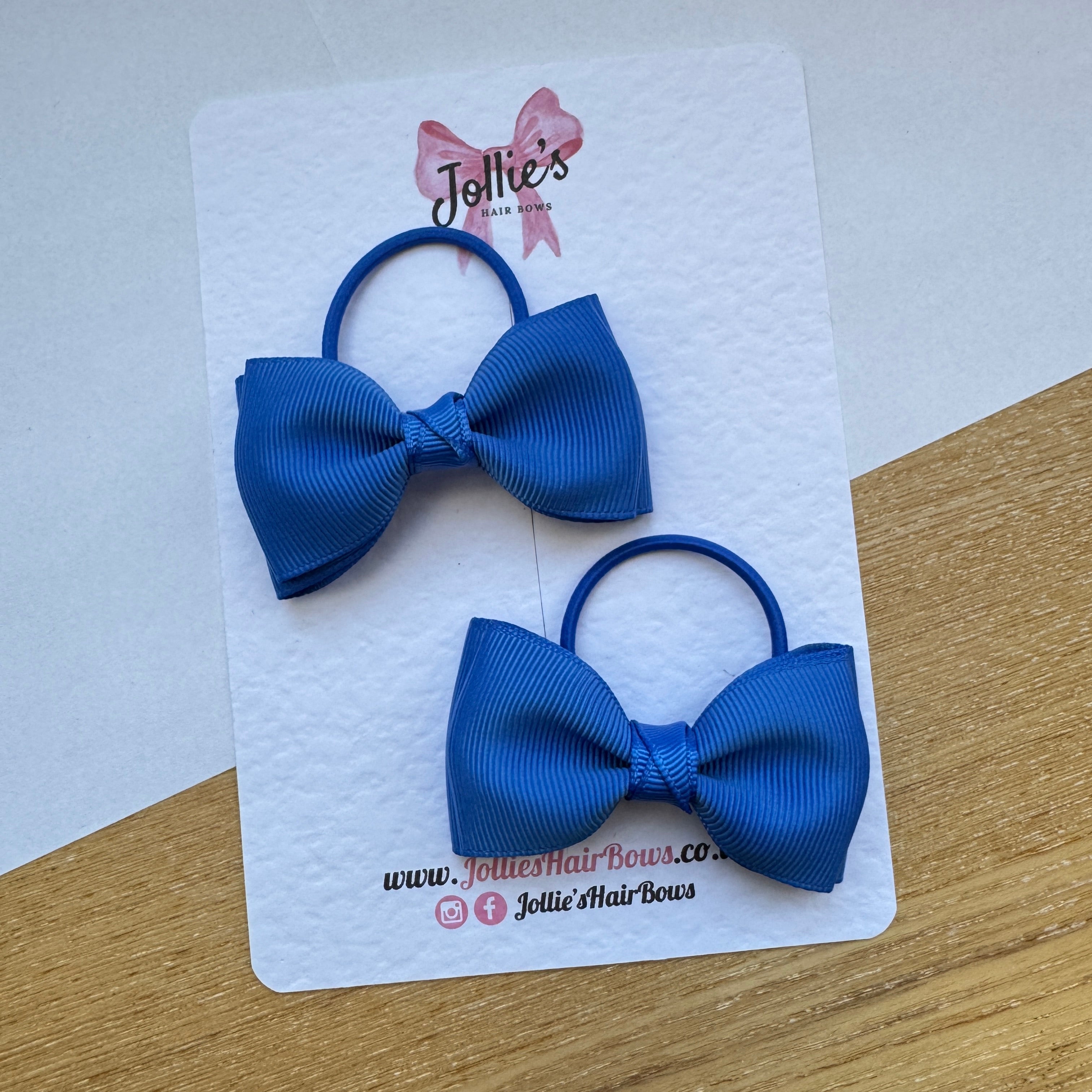 3" Royal Blue Flat Double Hair Bows (Pair) – Grosgrain Ribbon on Thin Elastic