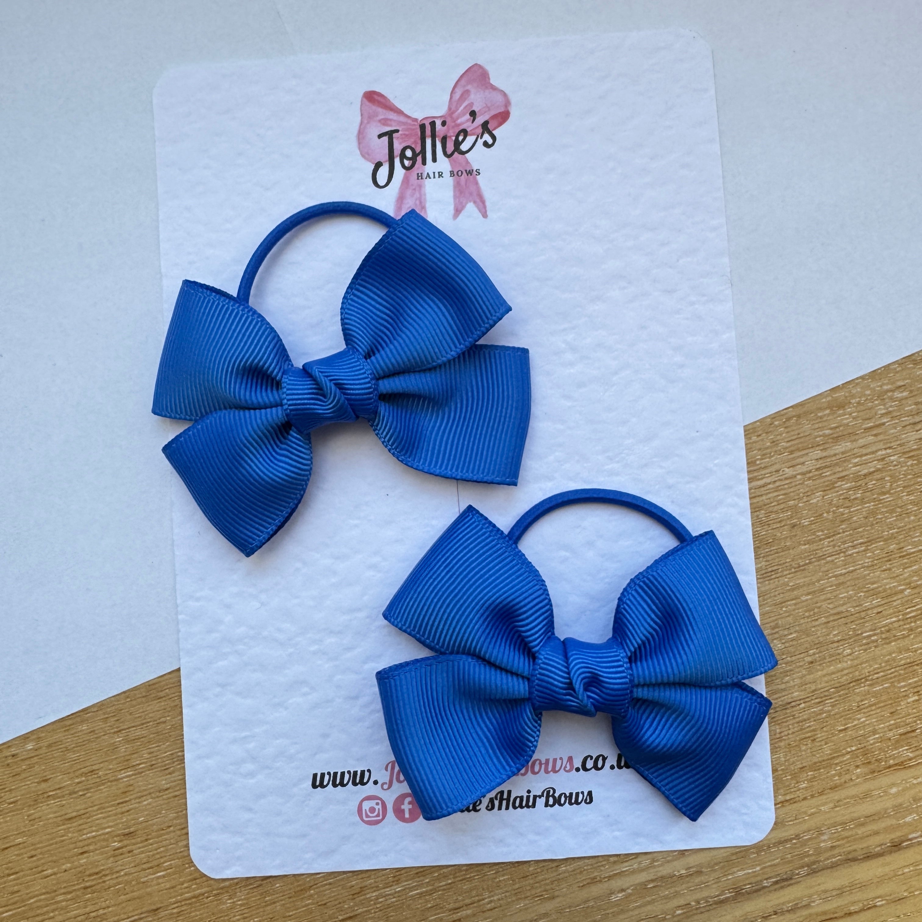 2.5" Royal Blue Classic Hair Bow Pair – Grosgrain Ribbon on Thin Elastic