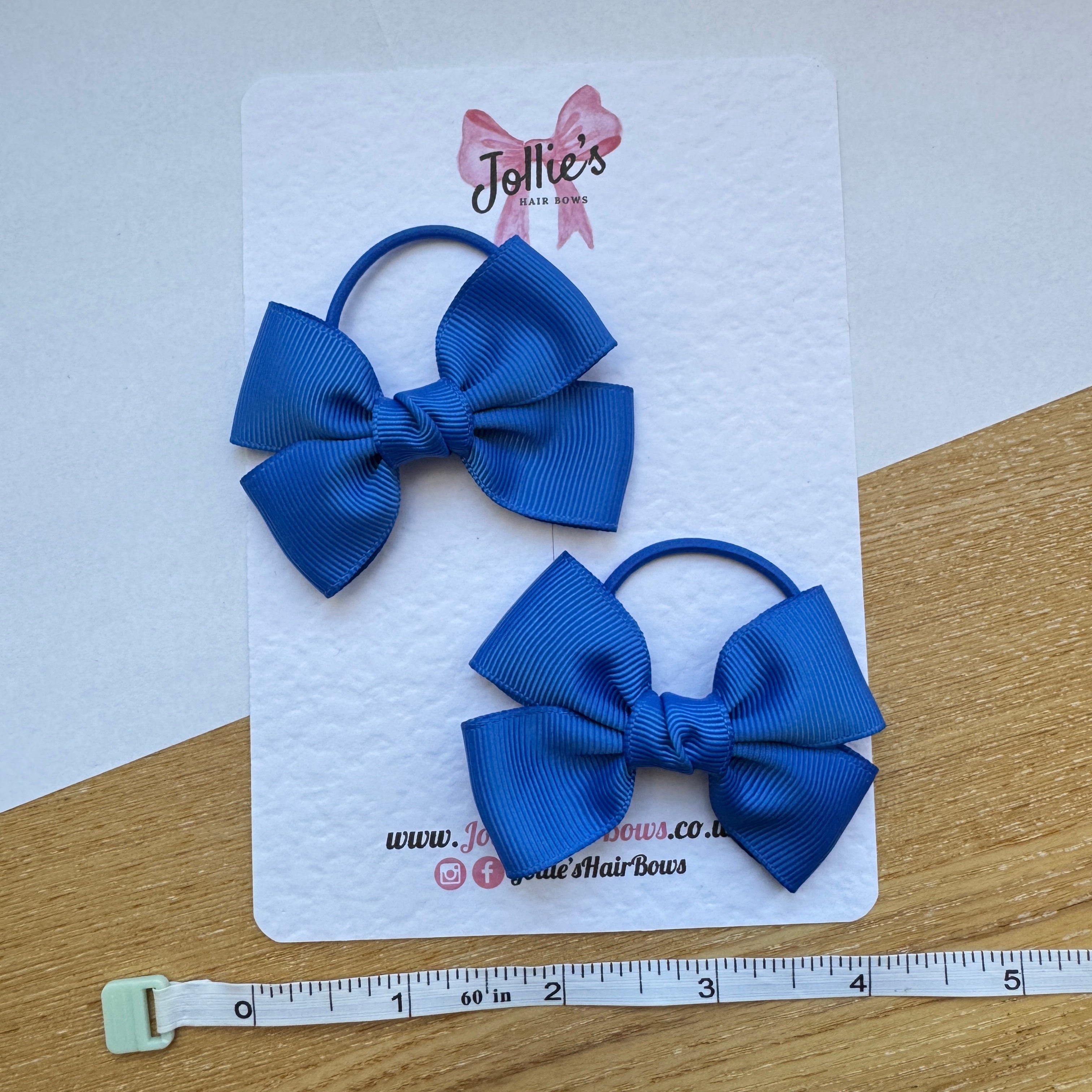 2.5" Royal Blue Classic Hair Bow Pair – Grosgrain Ribbon on Thin Elastic