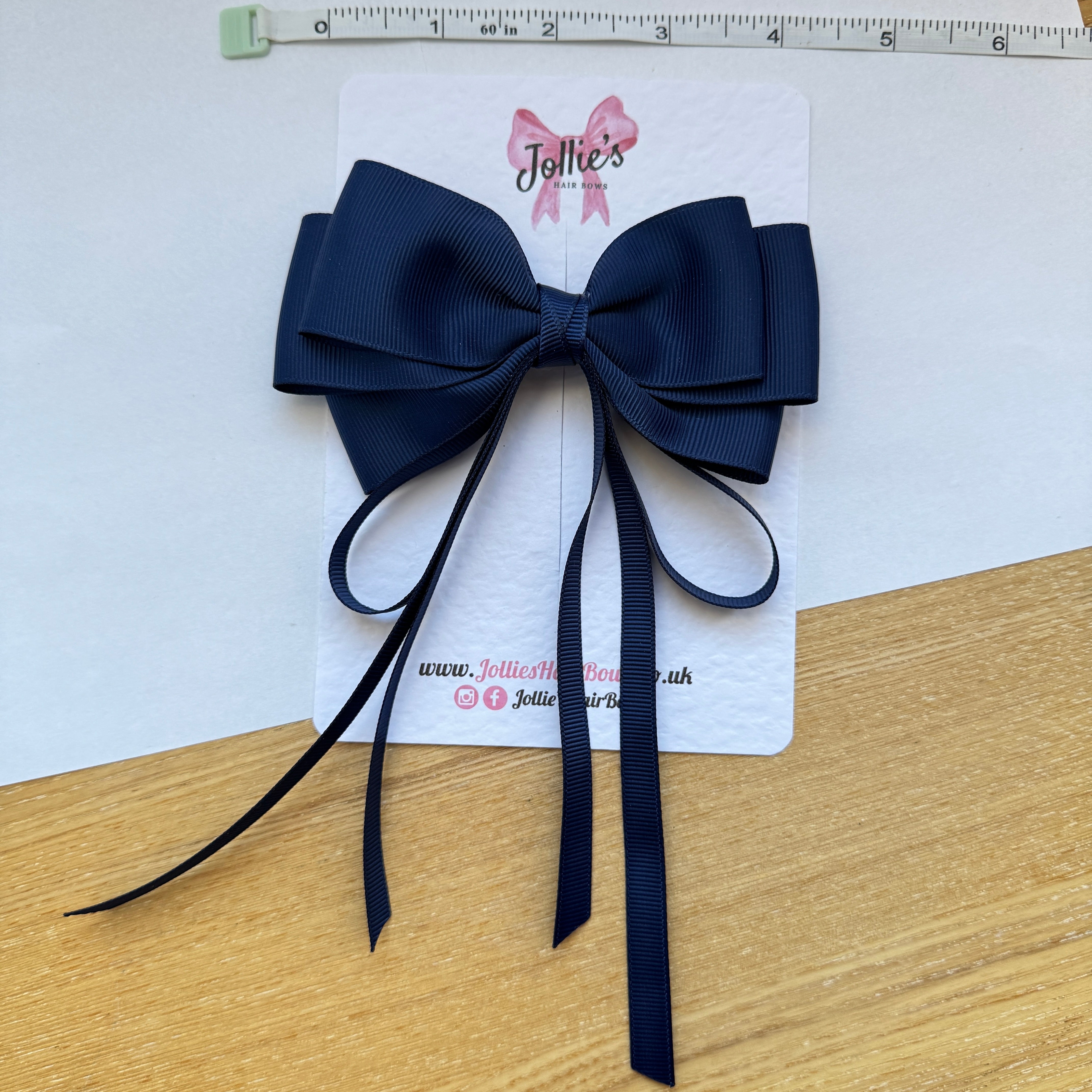 5" Navy Triple Layers Tail Bow – Grosgrain Ribbon Clip with Teeth