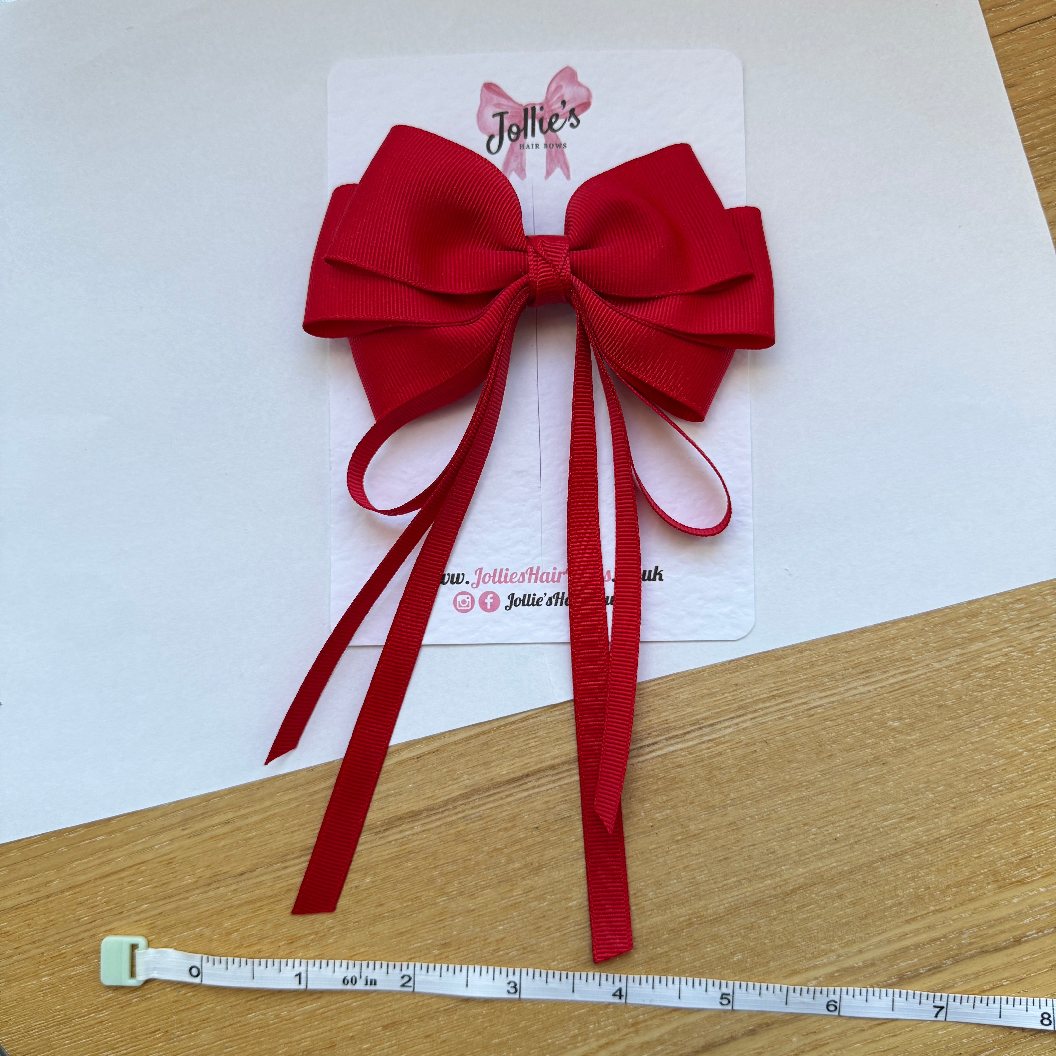 5" Red Triple Layers Tail Bow – Grosgrain Ribbon Clip with Teeth