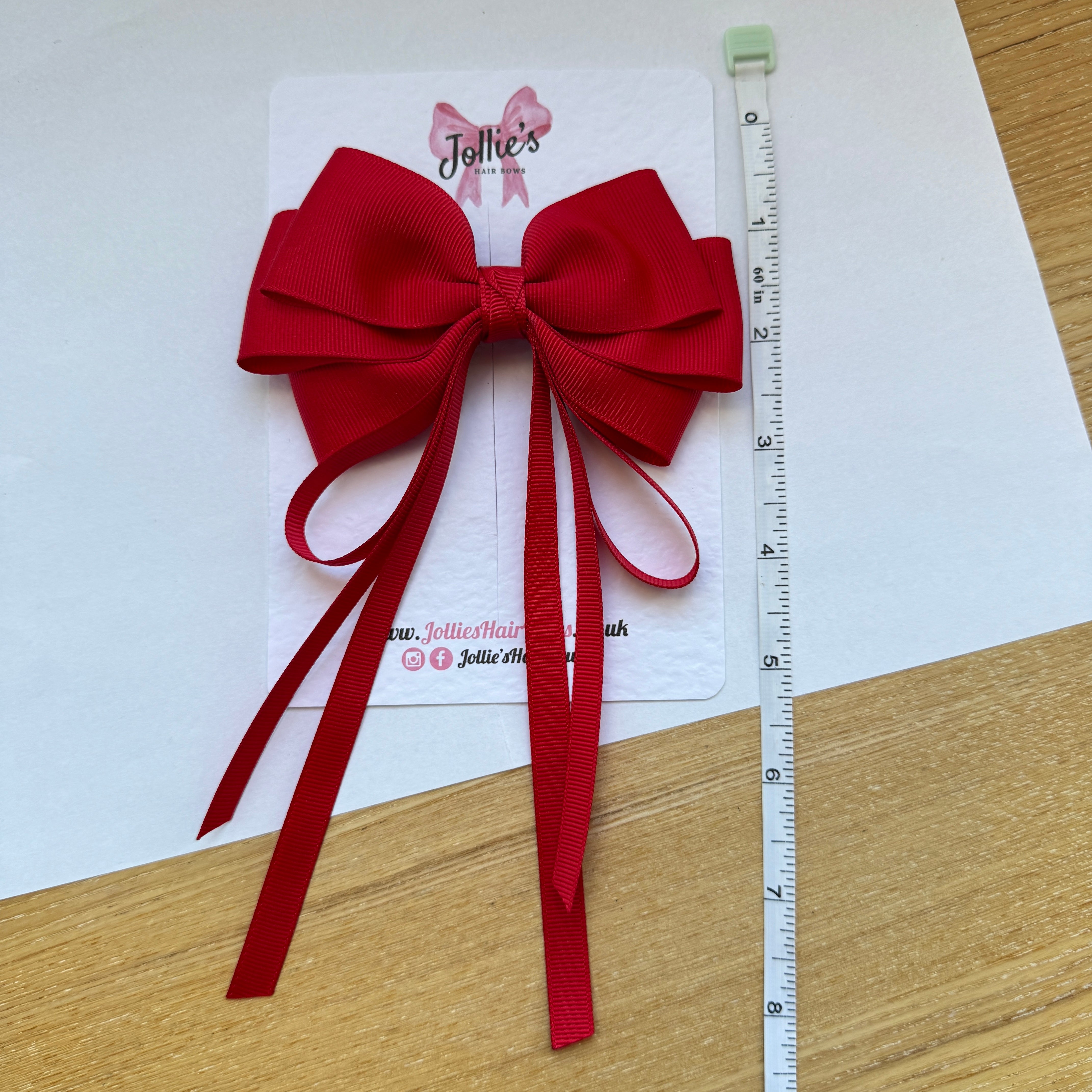 5" Red Triple Layers Tail Bow – Grosgrain Ribbon Clip with Teeth