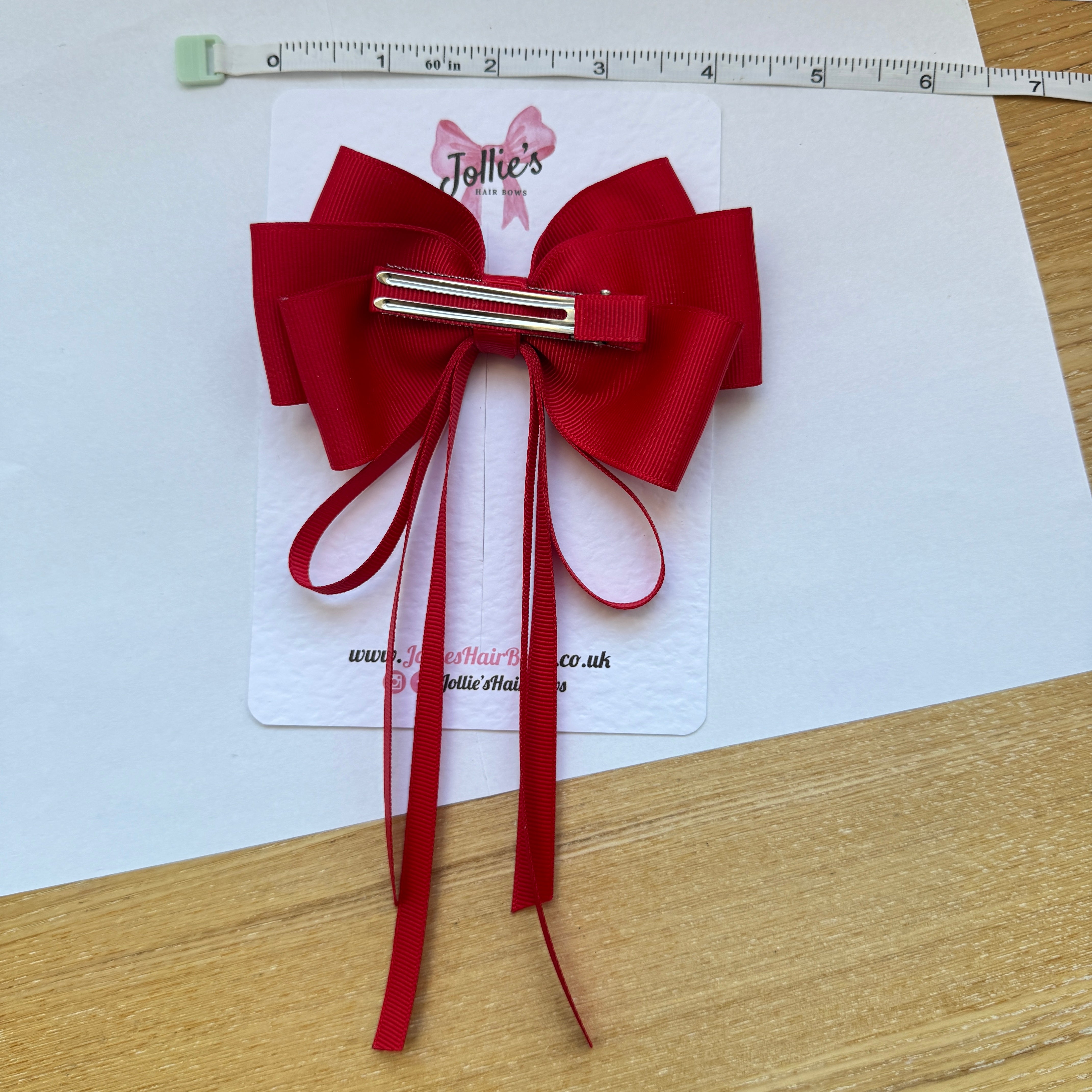 5" Red Triple Layers Tail Bow – Grosgrain Ribbon Clip with Teeth