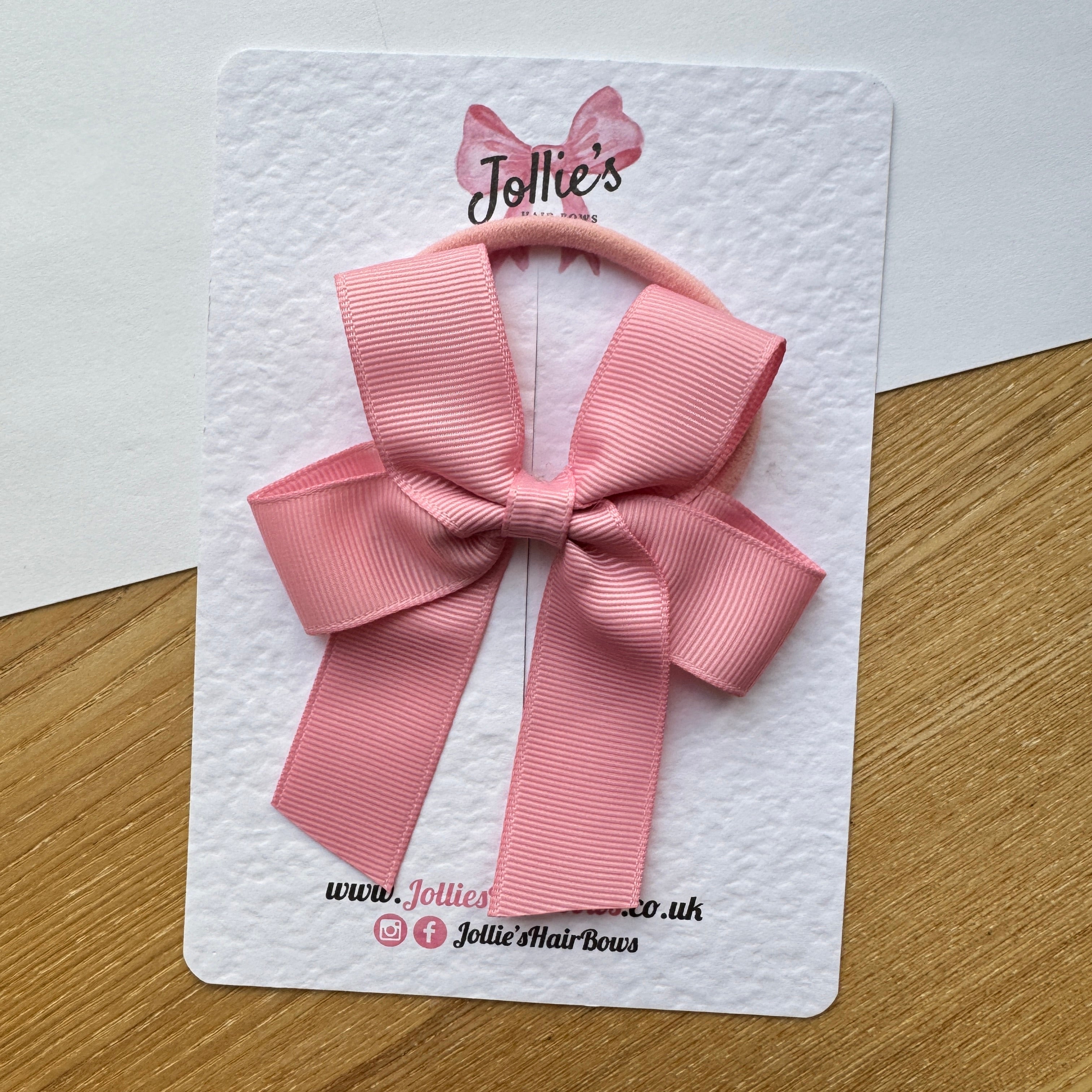 3.5" Peony Long Tail Hair Bow – Grosgrain Ribbon on Thick Bobble