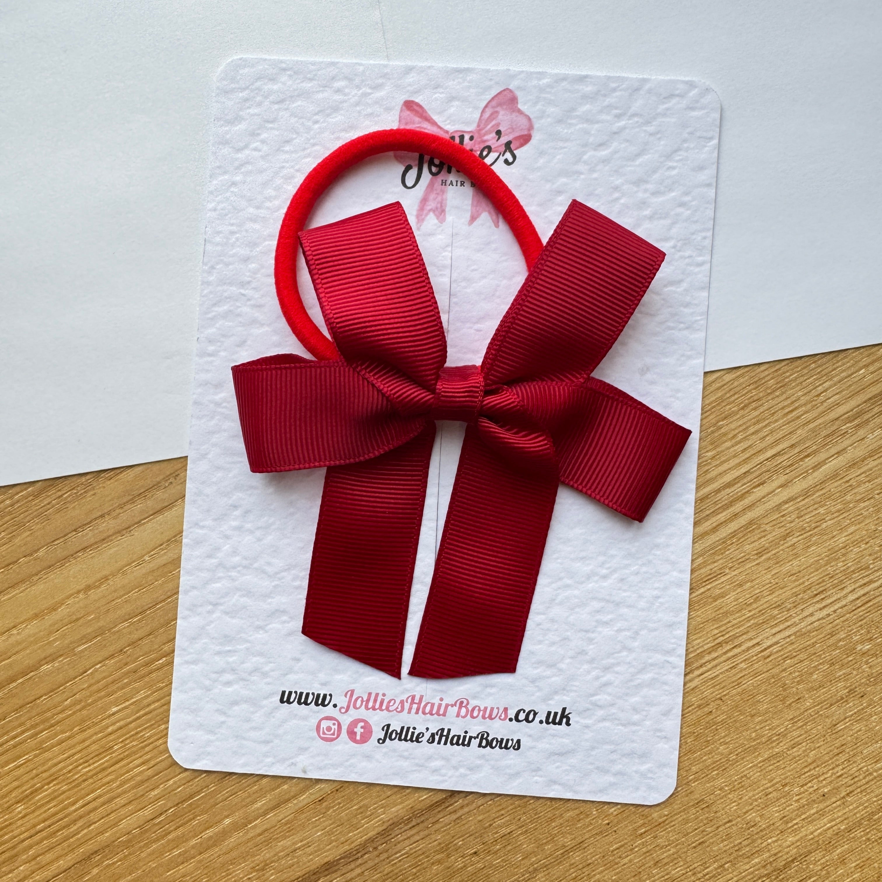 3.5" Scarlet Red Long Tail Hair Bow – Grosgrain Ribbon on Thick Bobble