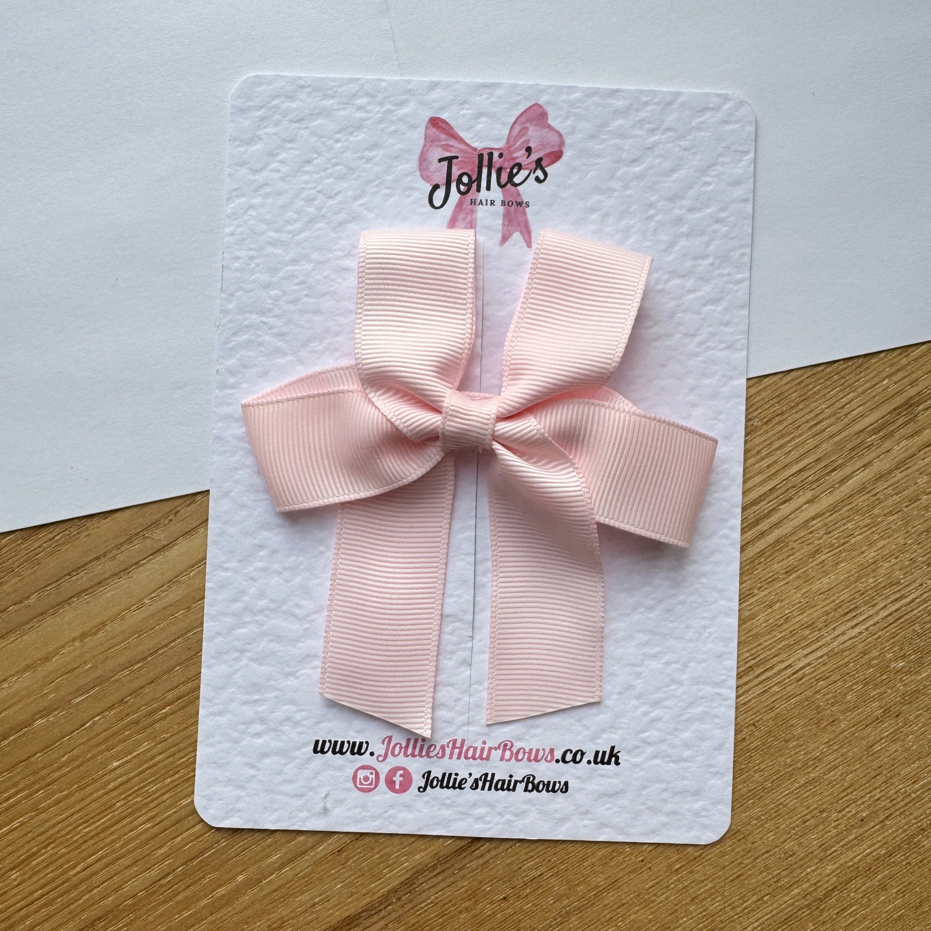 3.5" Powder Pink Long Tail Hair Bow – Grosgrain Ribbon Alligator Clip