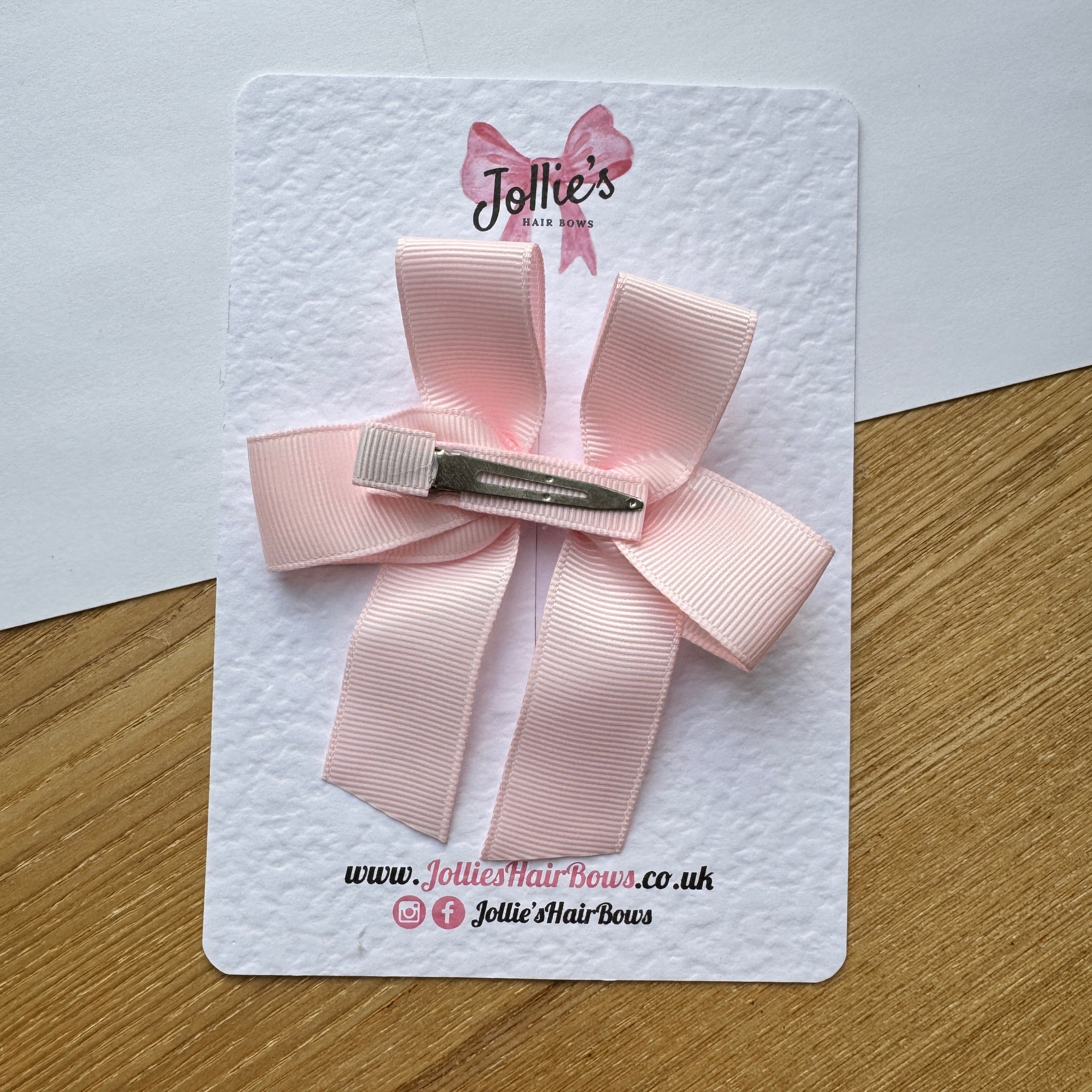 3.5" Powder Pink Long Tail Hair Bow – Grosgrain Ribbon Alligator Clip