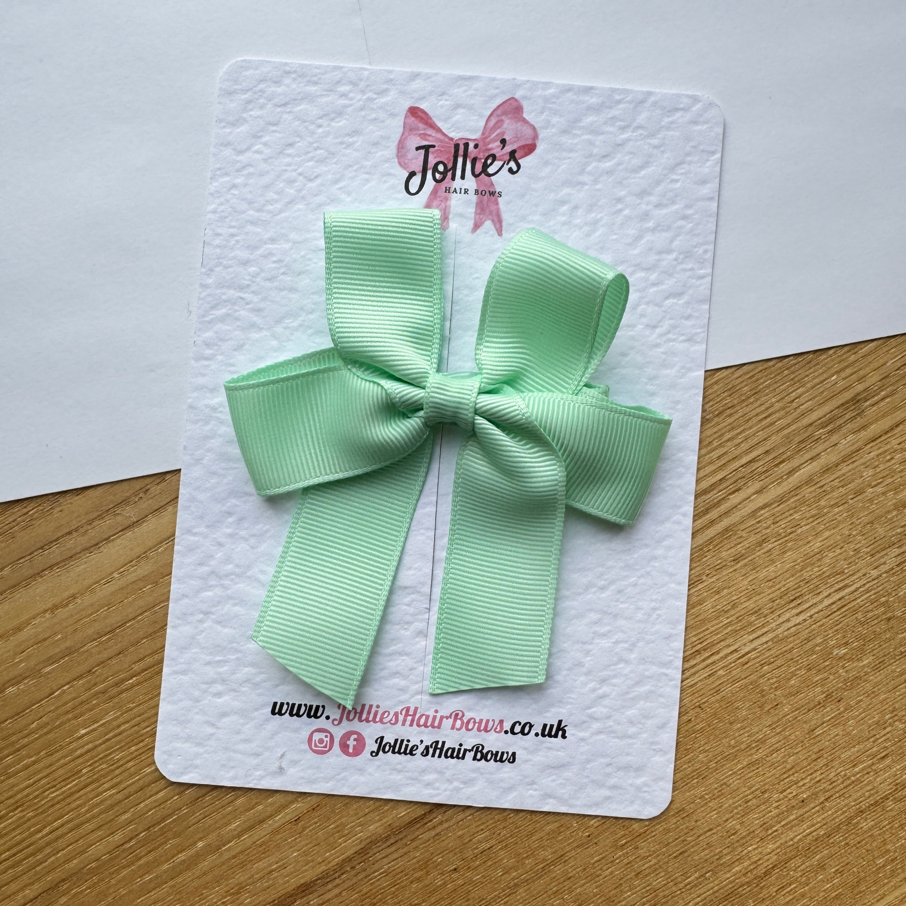 3.5" Pastel Green Long Tail Hair Bow – Grosgrain Ribbon Alligator Clip