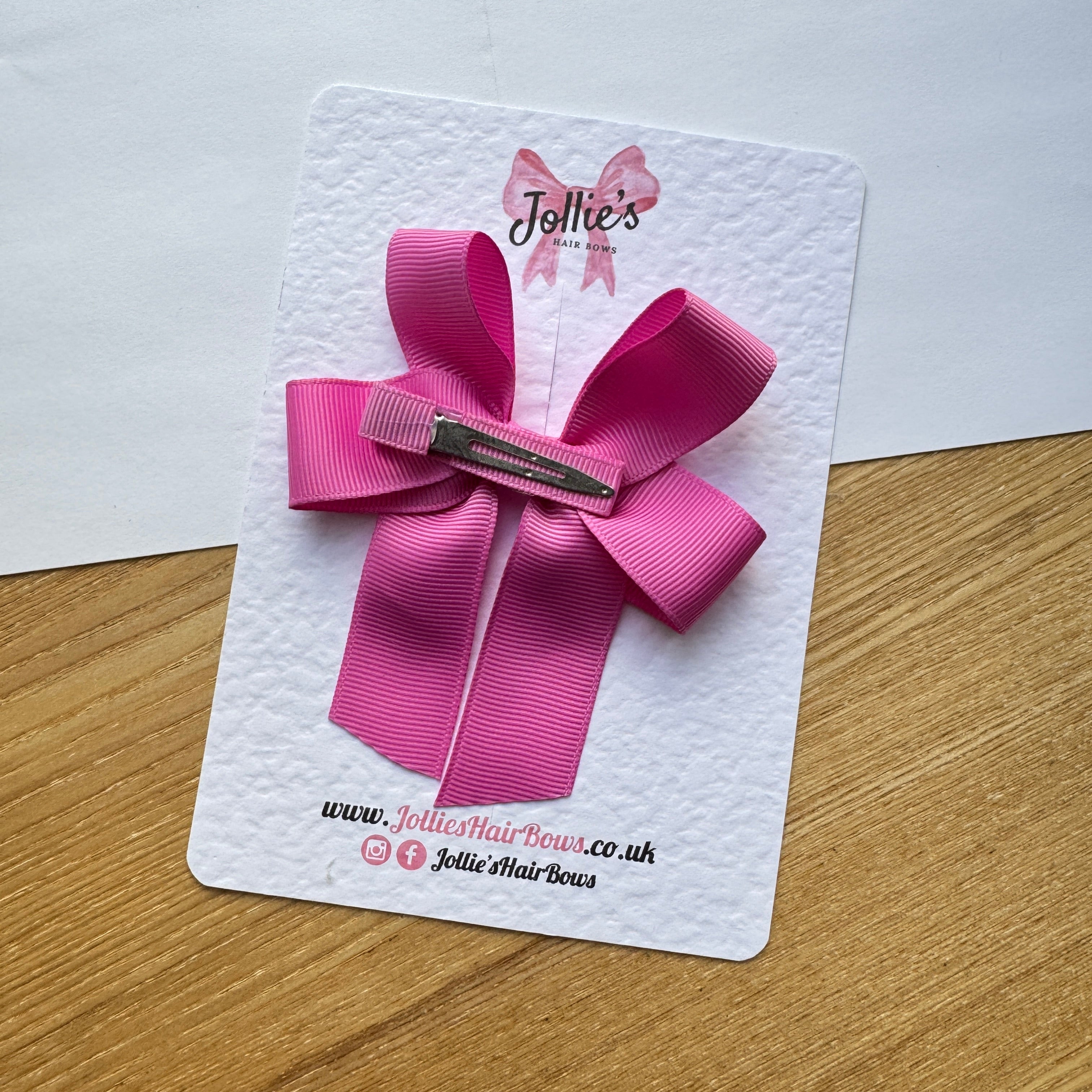3.5" Rose Bloom Long Tail Hair Bow – Grosgrain Ribbon Alligator Clip