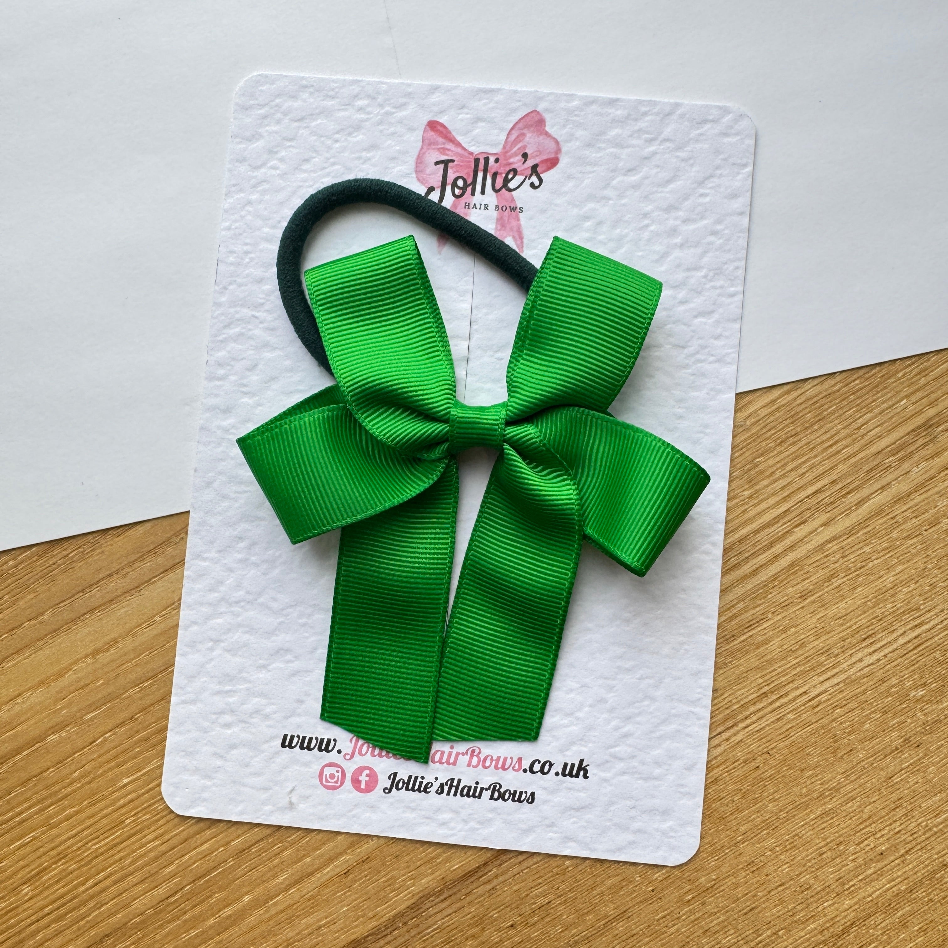 3.5" Emerald Green Long Tail Hair Bow – Grosgrain Ribbon on Thick Bobble