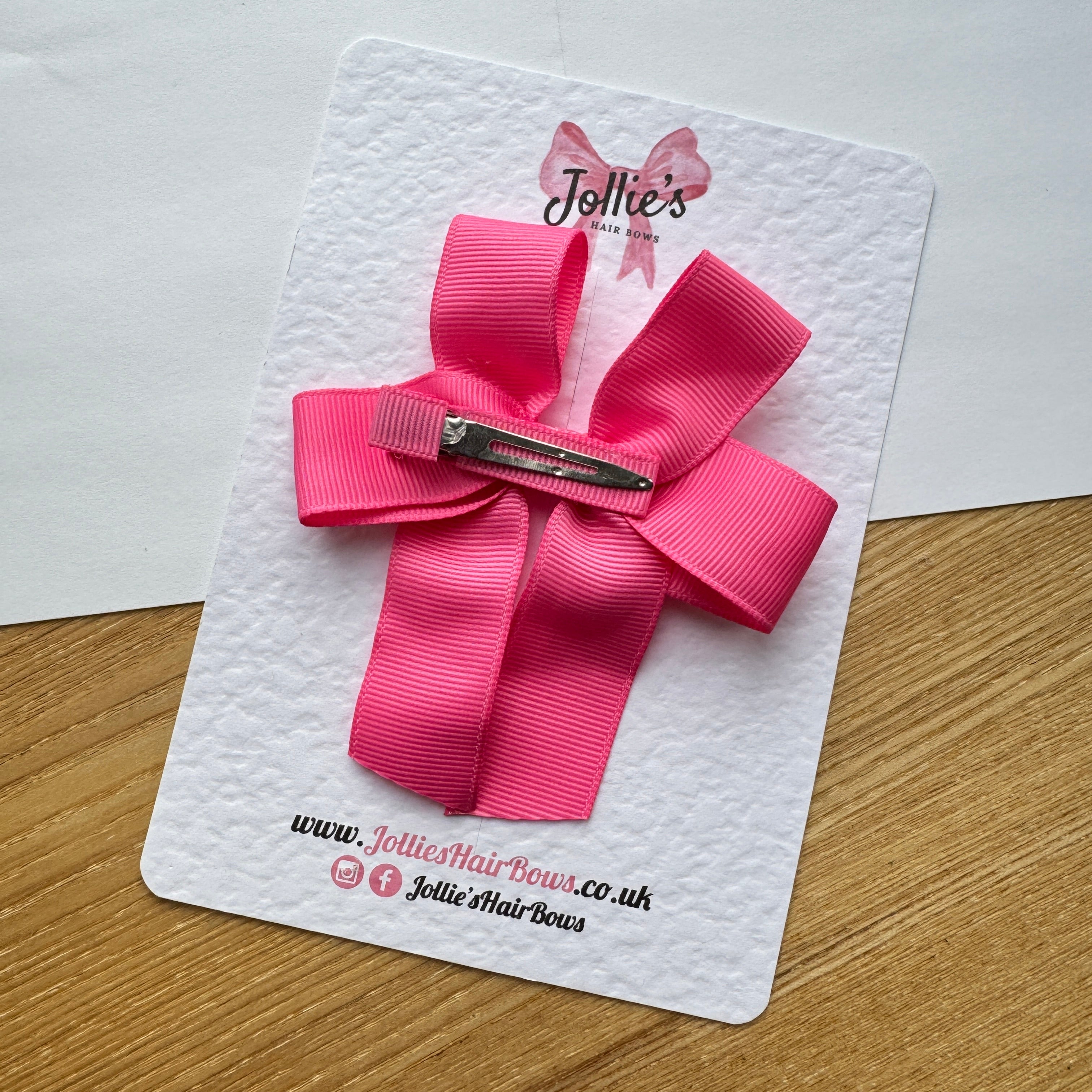 3.5" Geranium Pink Long Tail Hair Bow – Grosgrain Ribbon Alligator Clip