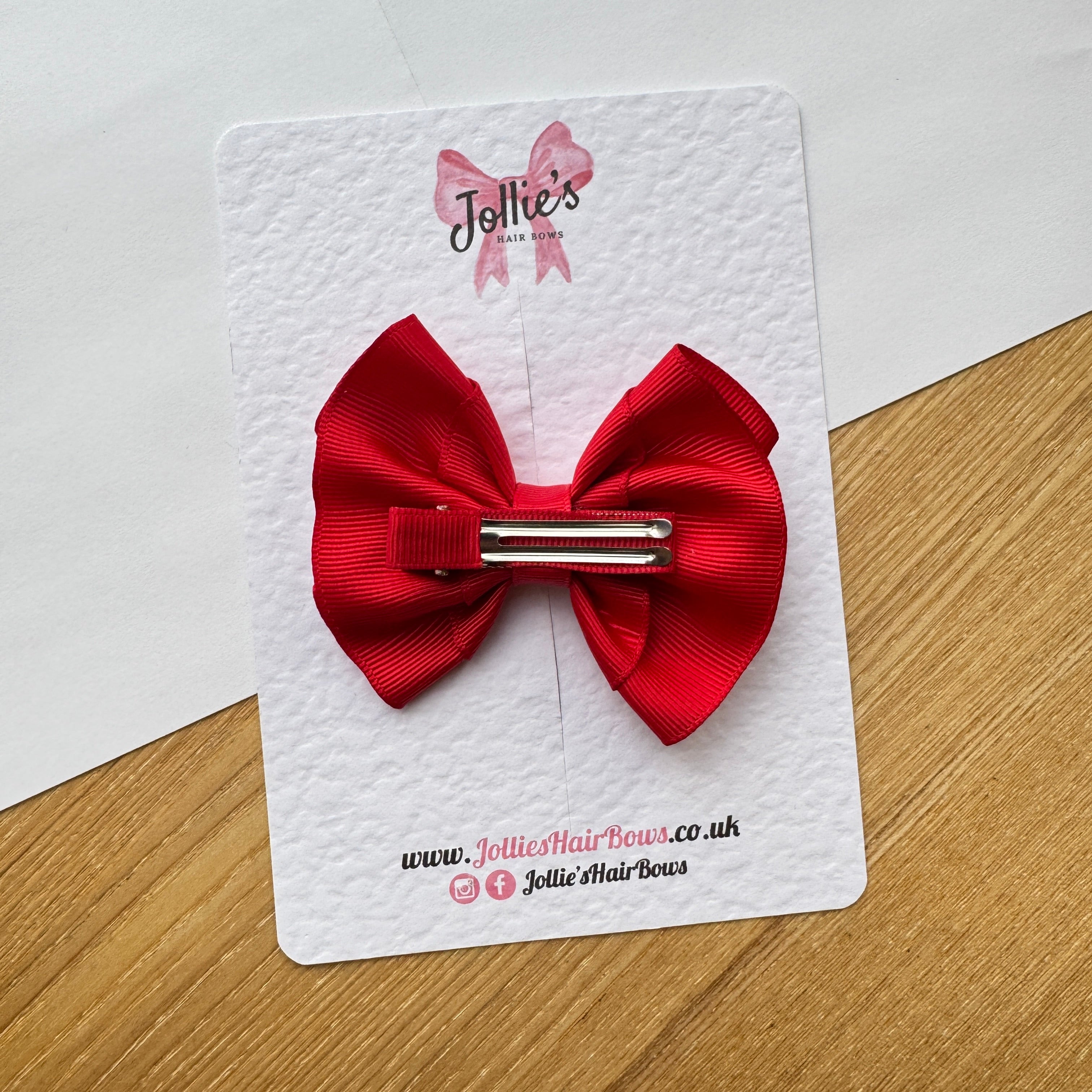3" Red & White Layered Hair Bow – Grosgrain Ribbon Alligator Clip with Teeth